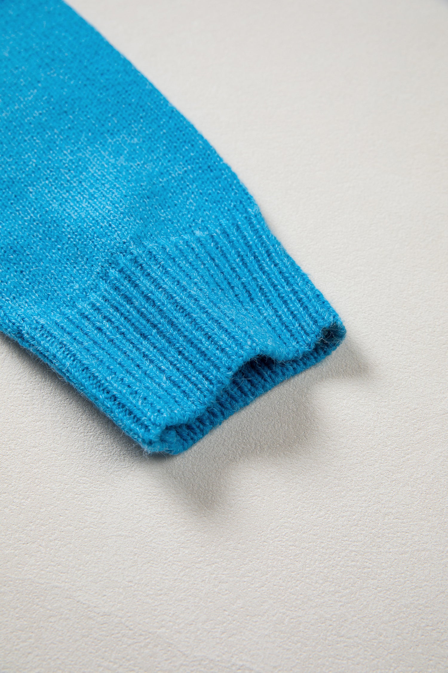 Sky Blue Western Embroidery Drop Shoulder Pullover Sweater