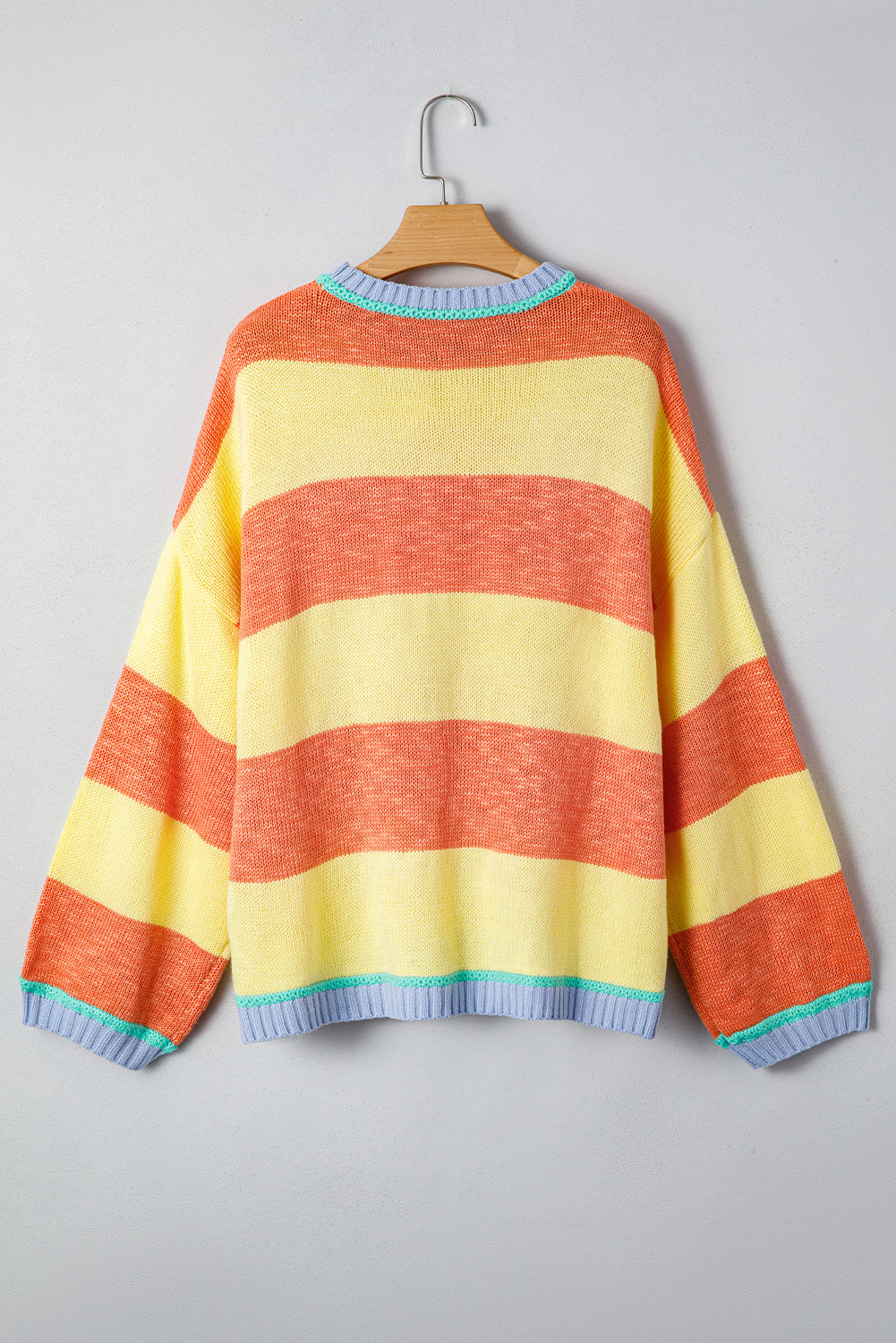 Yellow Stripe Contrasting Trim Round Neck Oversize Sweater