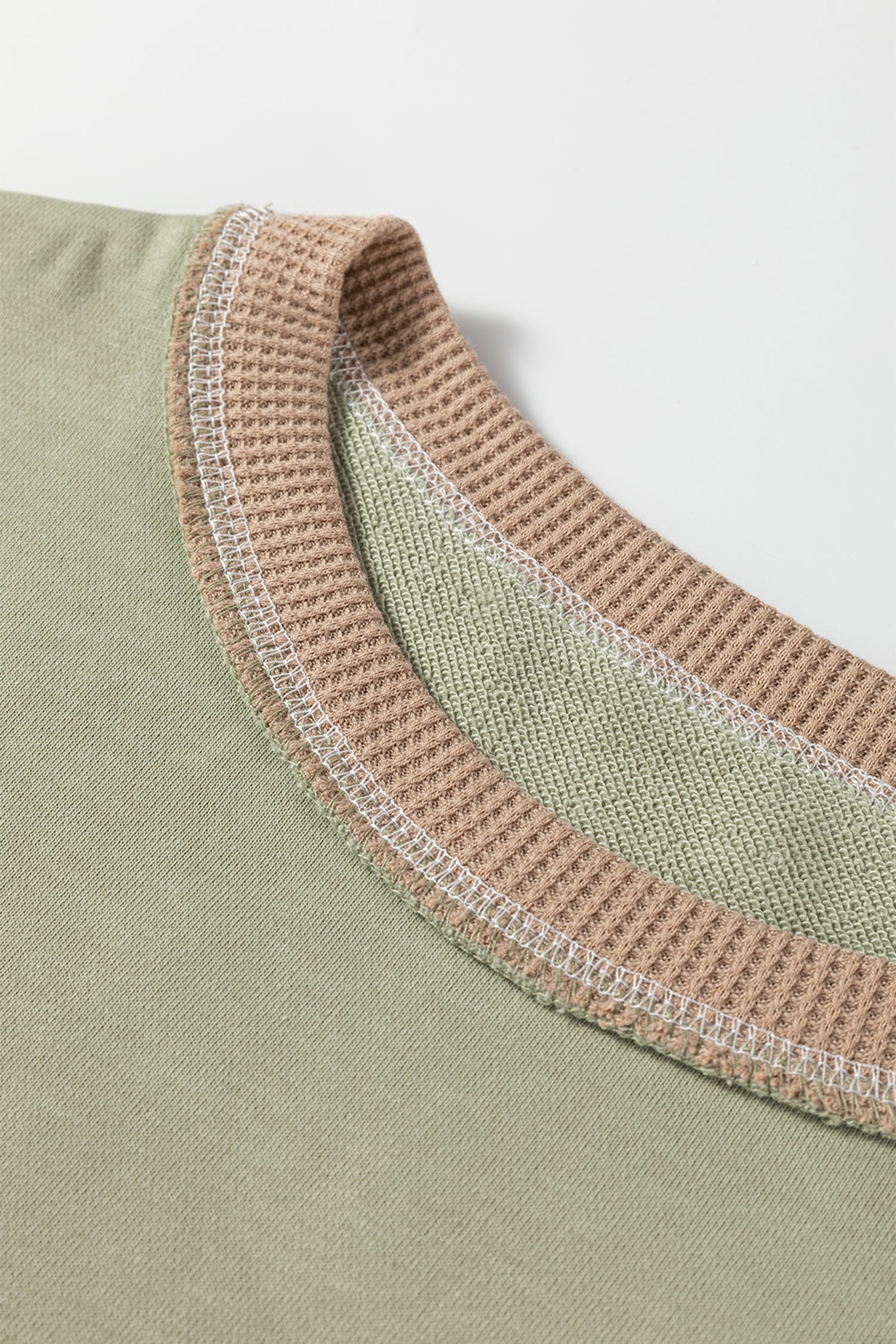 Smoke Green Color Block Mix Texture Waffle Patchwork Oversize Sweatshirt