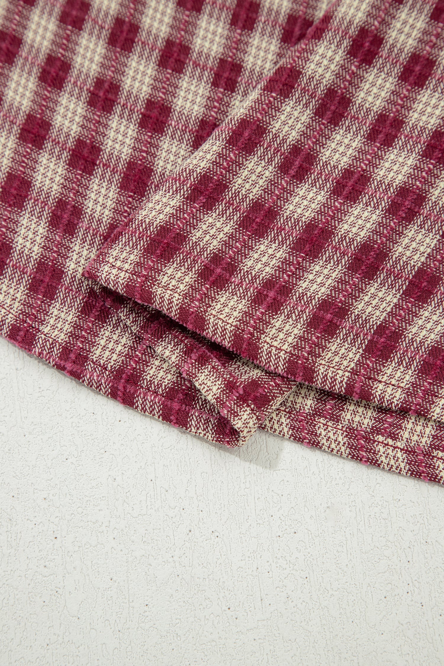 Coral Country Plaid Long Sleeve Button Keyhole Pleated Loose Blouse
