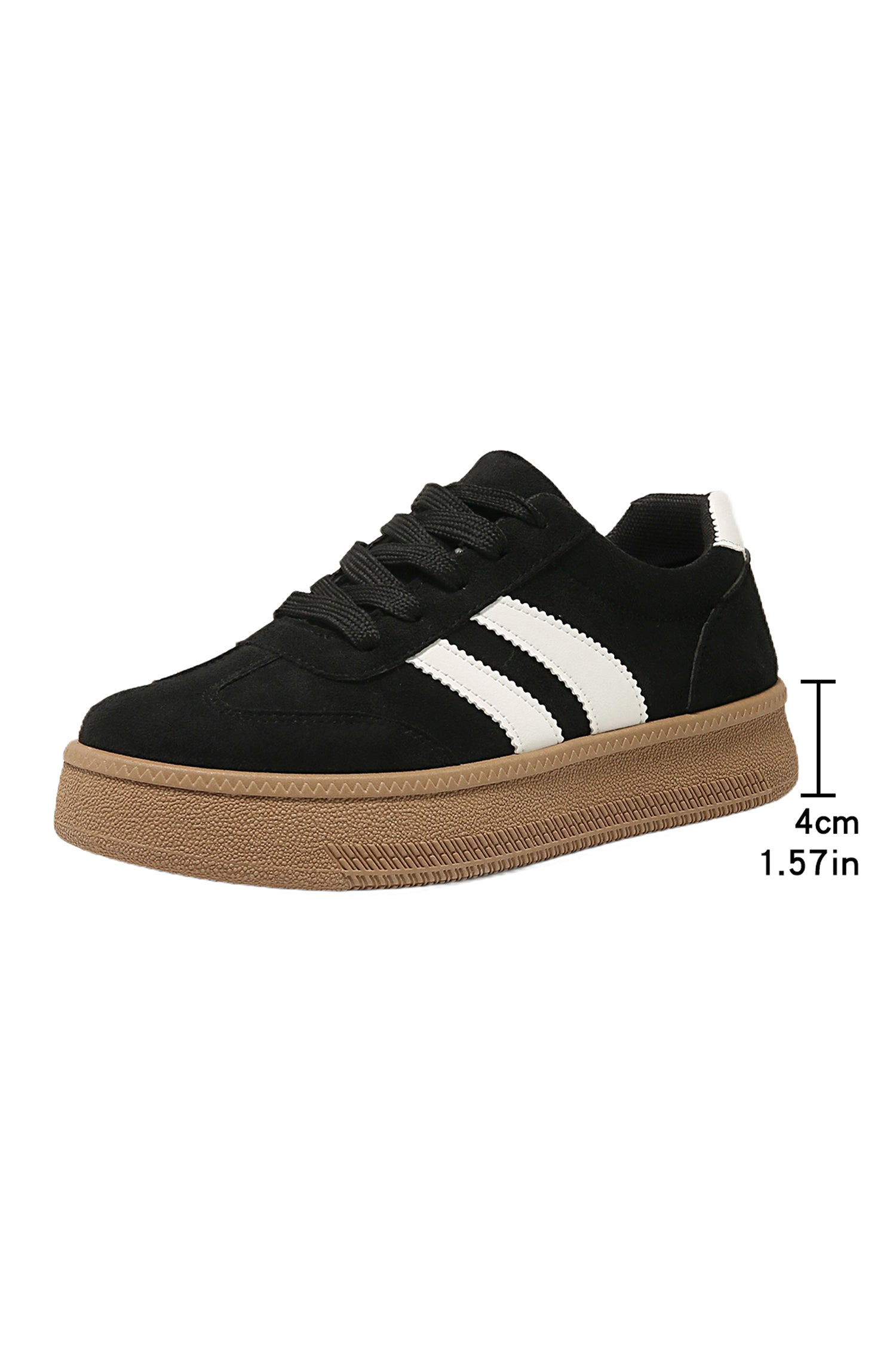 Color black Contrast PU Leather Detail Lace Up Casual Shoes