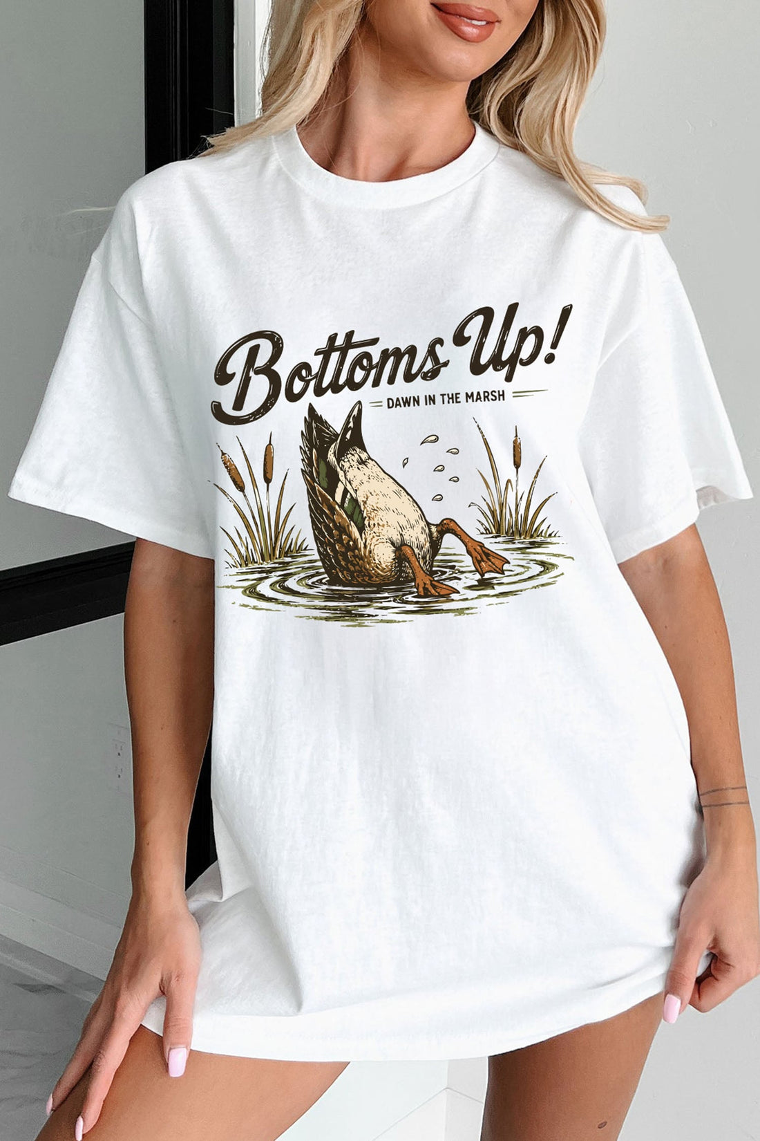 White Funny Duck Bottoms Up Graphic Tunic Tee