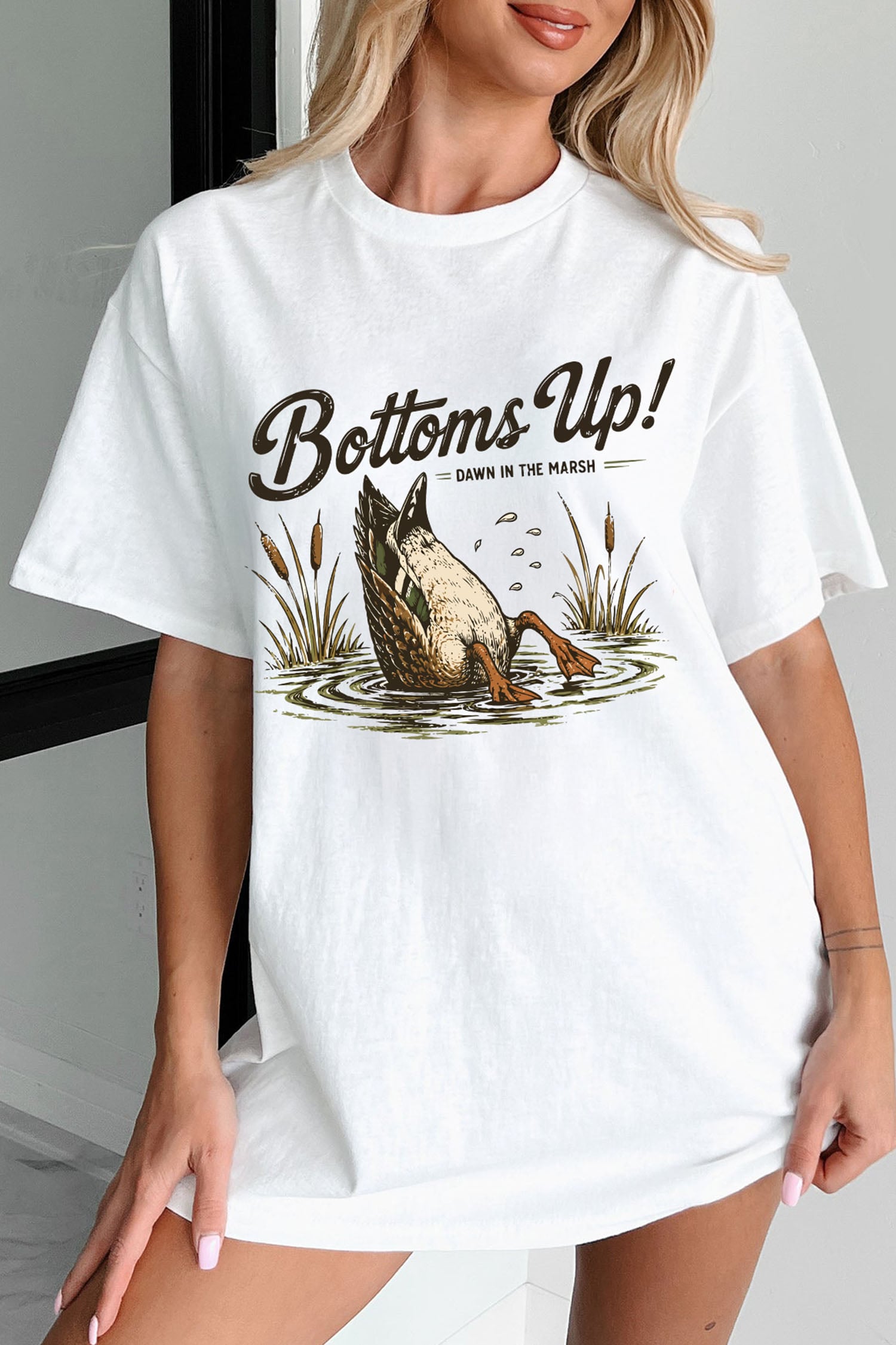 White Funny Duck Bottoms Up Graphic Tunic Tee