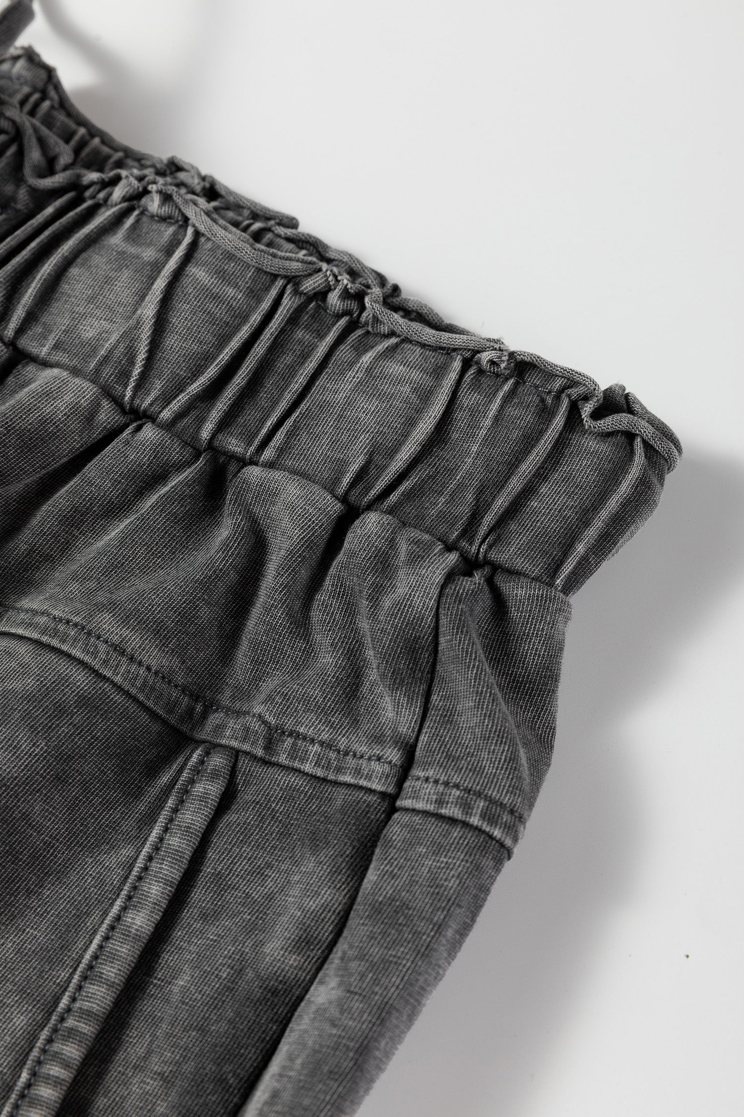 Medium Grey Mineral Wash Lace-up High Waist Raw Hem Patched Pocket Pants