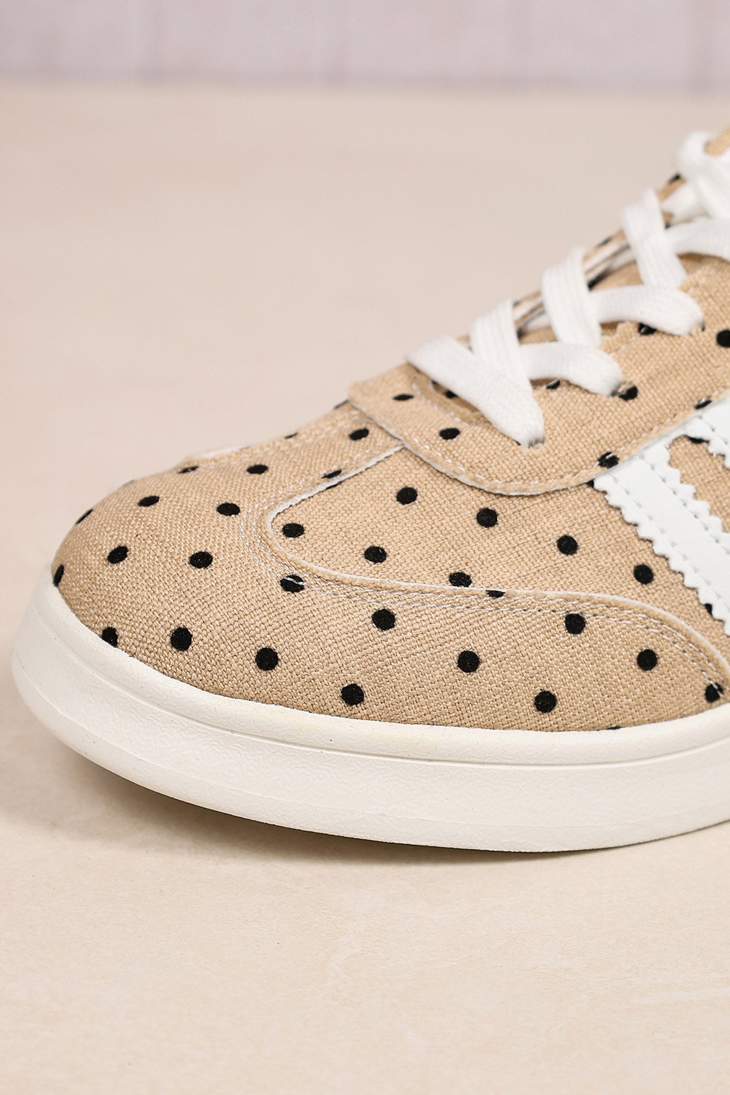 Camel Polka Dot Print PU Leather Detail Lace Up Casual Shoes