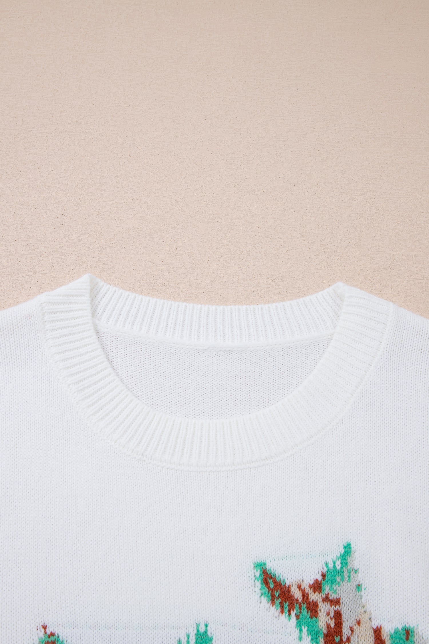 White Drop Shoulder Round Neck Long Sleeve Pullover Sweater
