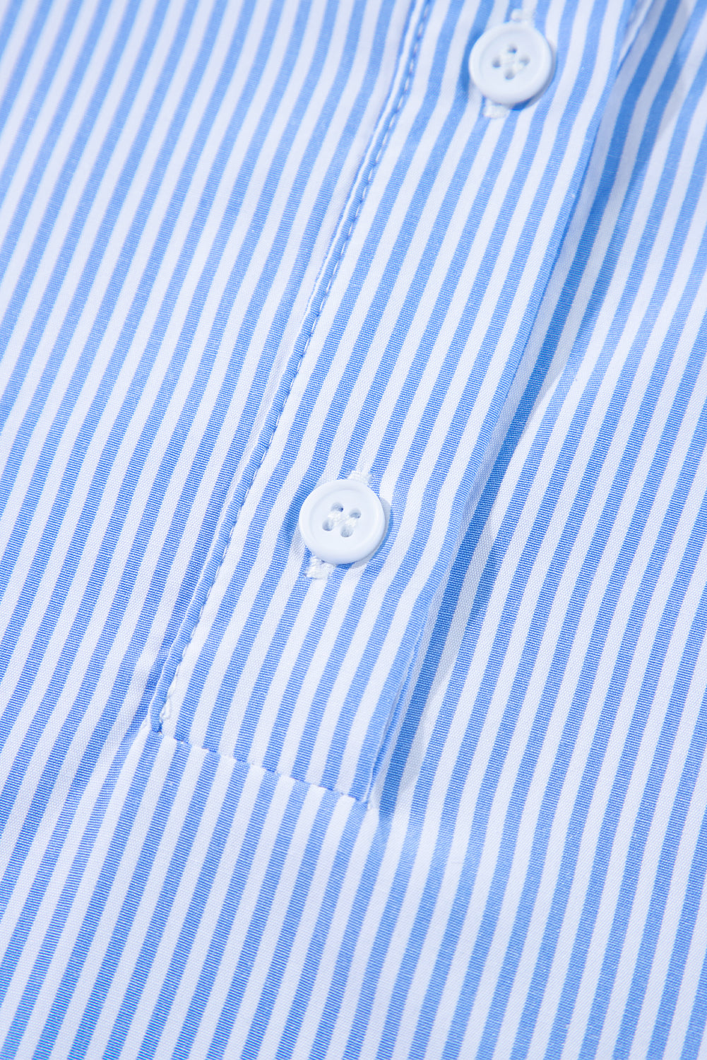 Sky Blue Stripe Pinstripe Long Sleeve Smocked Cuffs Button Shirt Collar Blouse