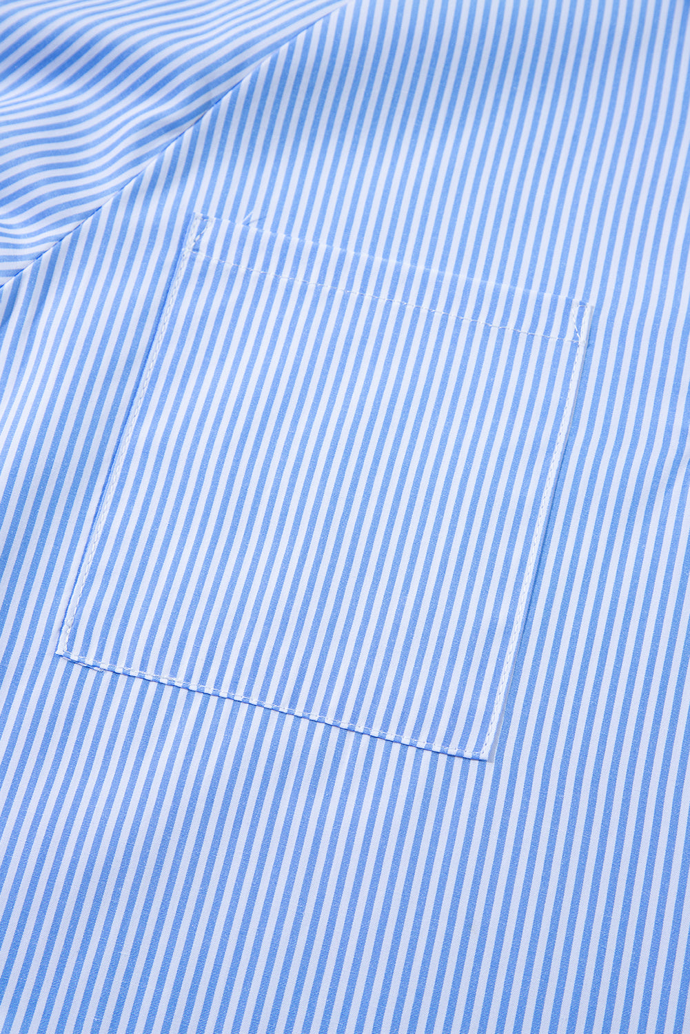 Sky Blue Stripe Pinstripe Long Sleeve Smocked Cuffs Button Shirt Collar Blouse