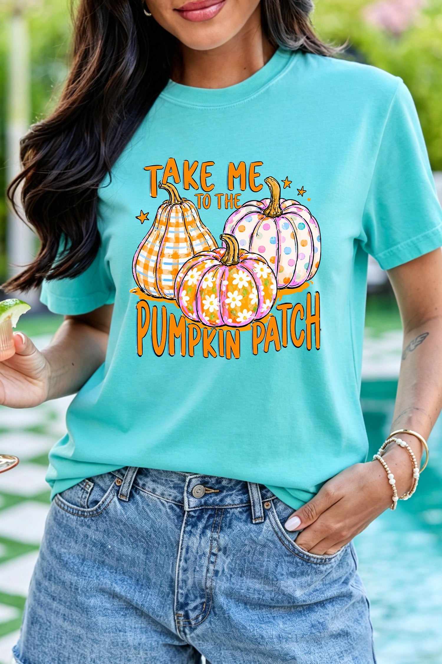 Mint Green Halloween Pumpkin Patch Graphic Tee