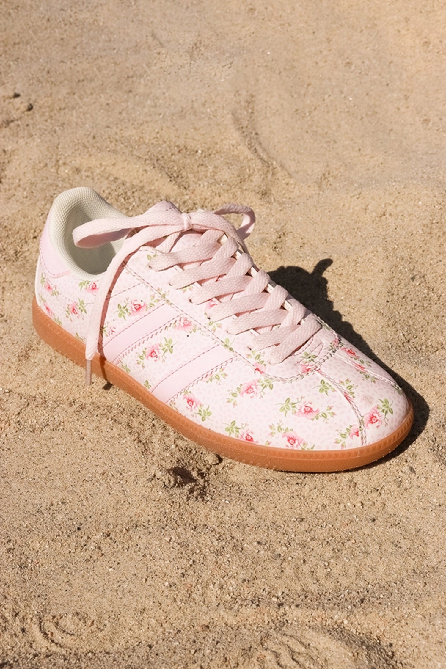 Light Pink Floral Print Lace-up PU Leather Flat Shoes