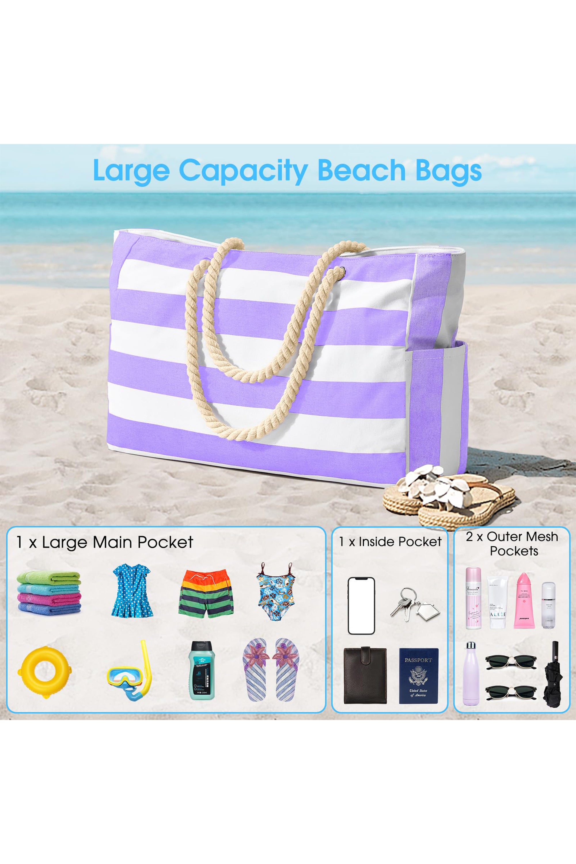 Wisteria Striped Waterproof Canvas Large Capacity Tote Bag
