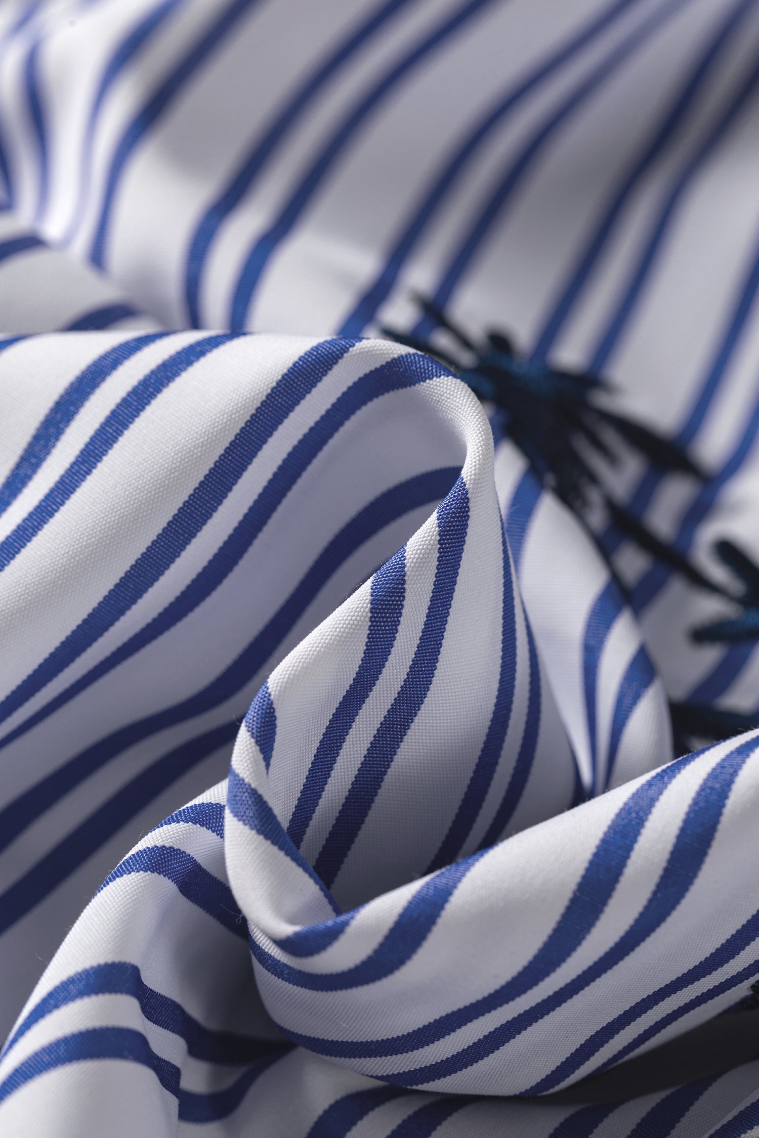 Blue Stripe Embroidered Detail Button Front Long Sleeve Shirt