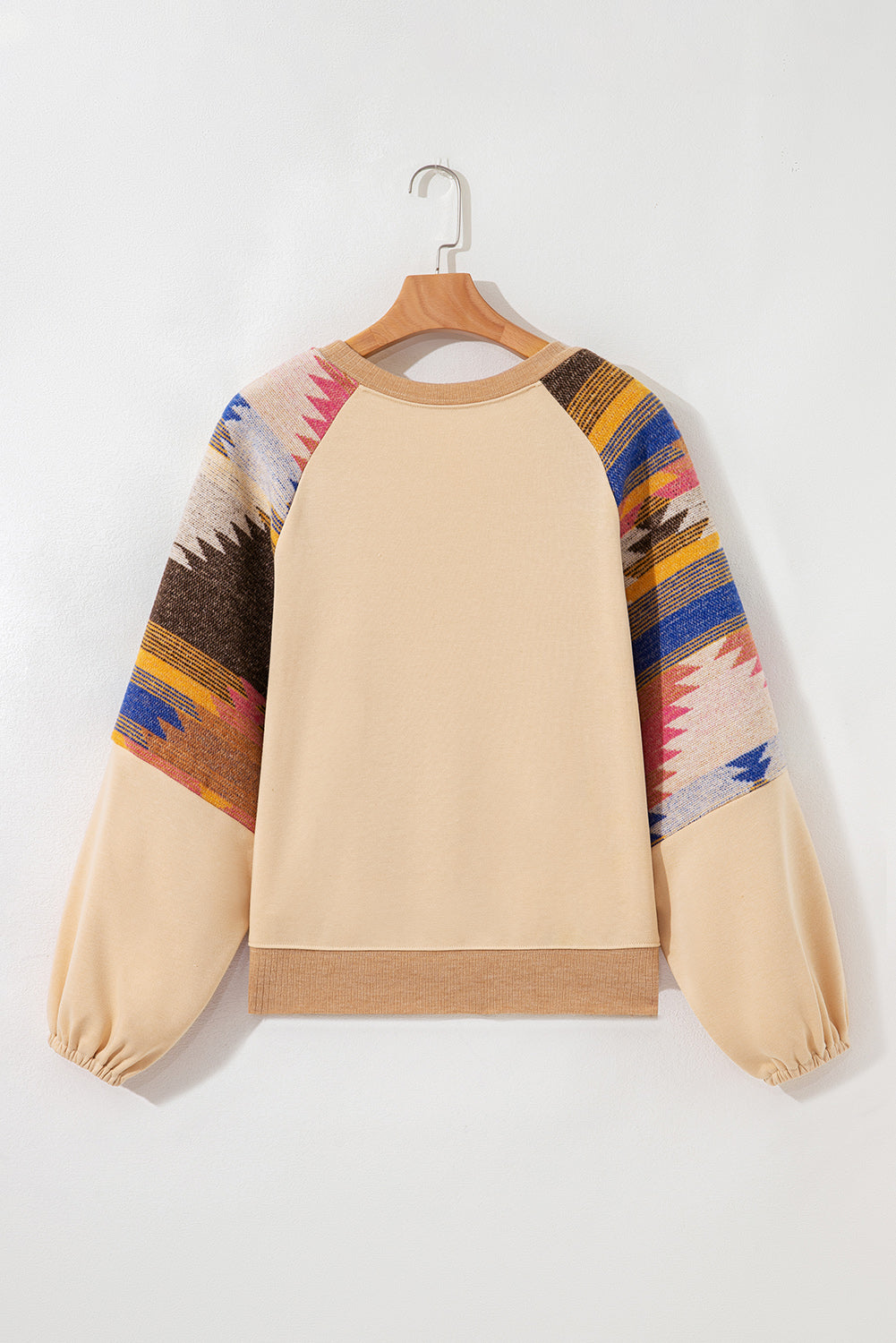 Light French Beige Sequined Western Horses Graphic Aztec Bubble Sleeve Western Fashion Sweatshirt