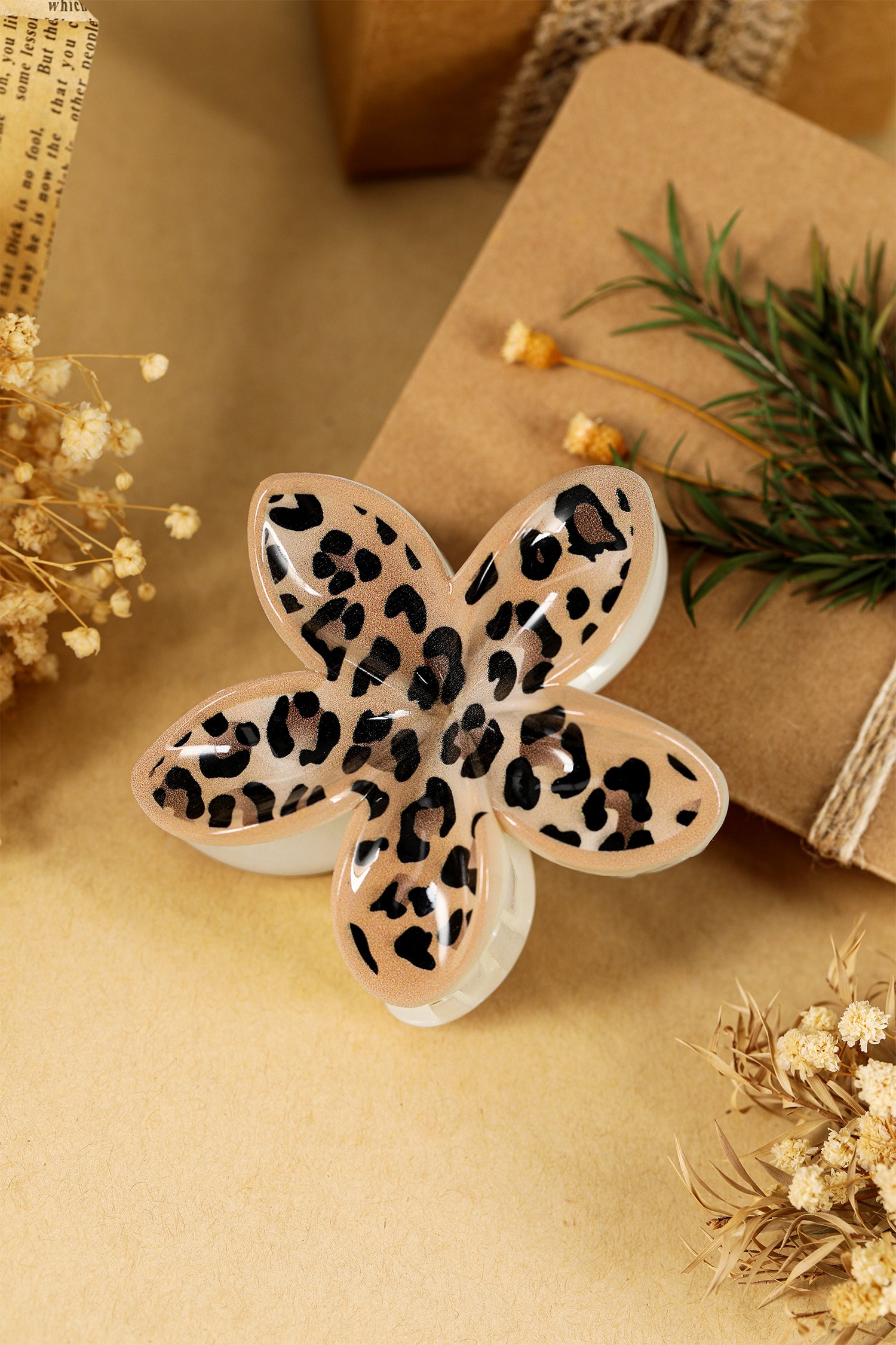 Khaki Leopard 3D Flower Hair Claw Clip
