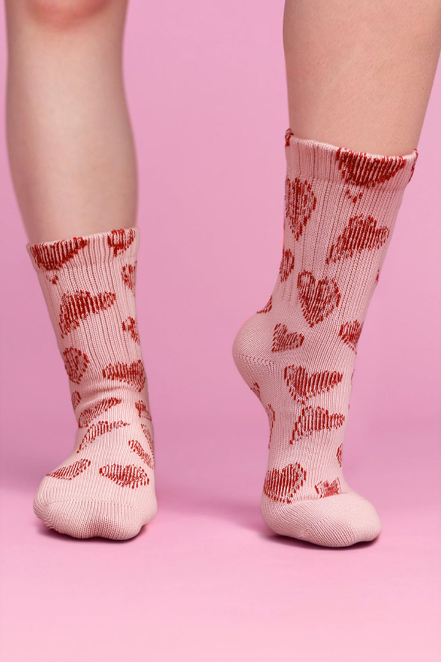 Pink Vintage Heart Pattern Combed Cotton Socks