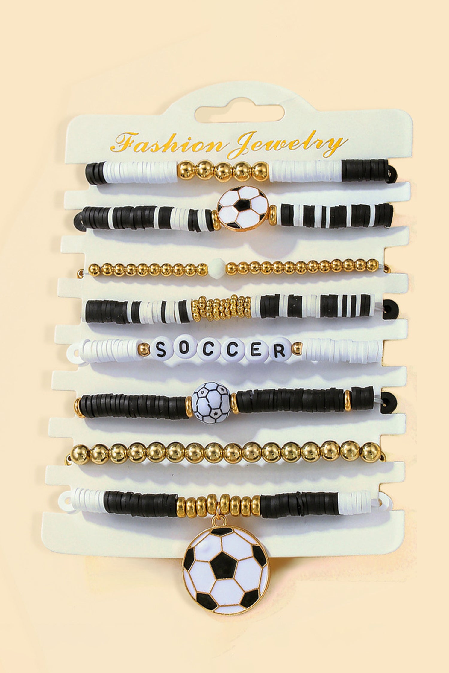 Gold 8pcs Soccer Game Day Multilayered Bracelet Set