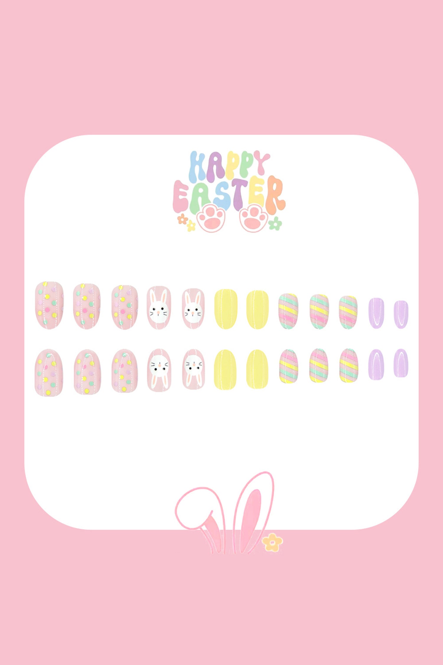Pink Easter Bunny Cute Nail Stickers 24pieces/ Set