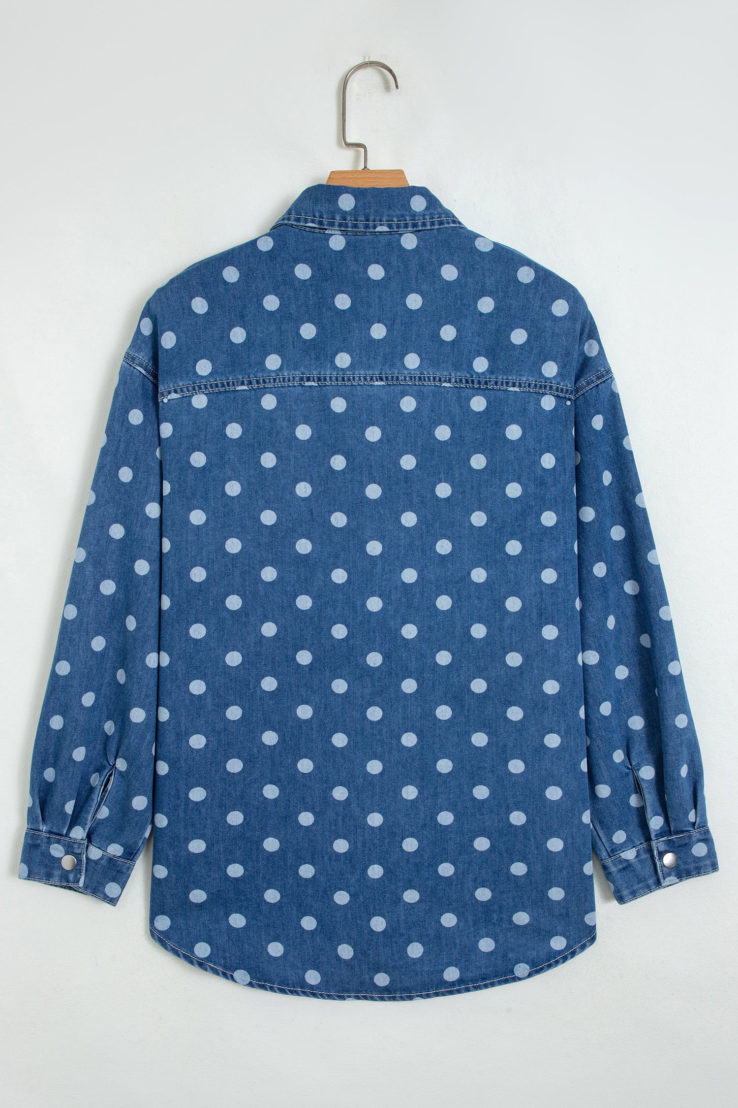 Blue Polka Dot Long Sleeve Collar Shift Tunic Denim Jacket