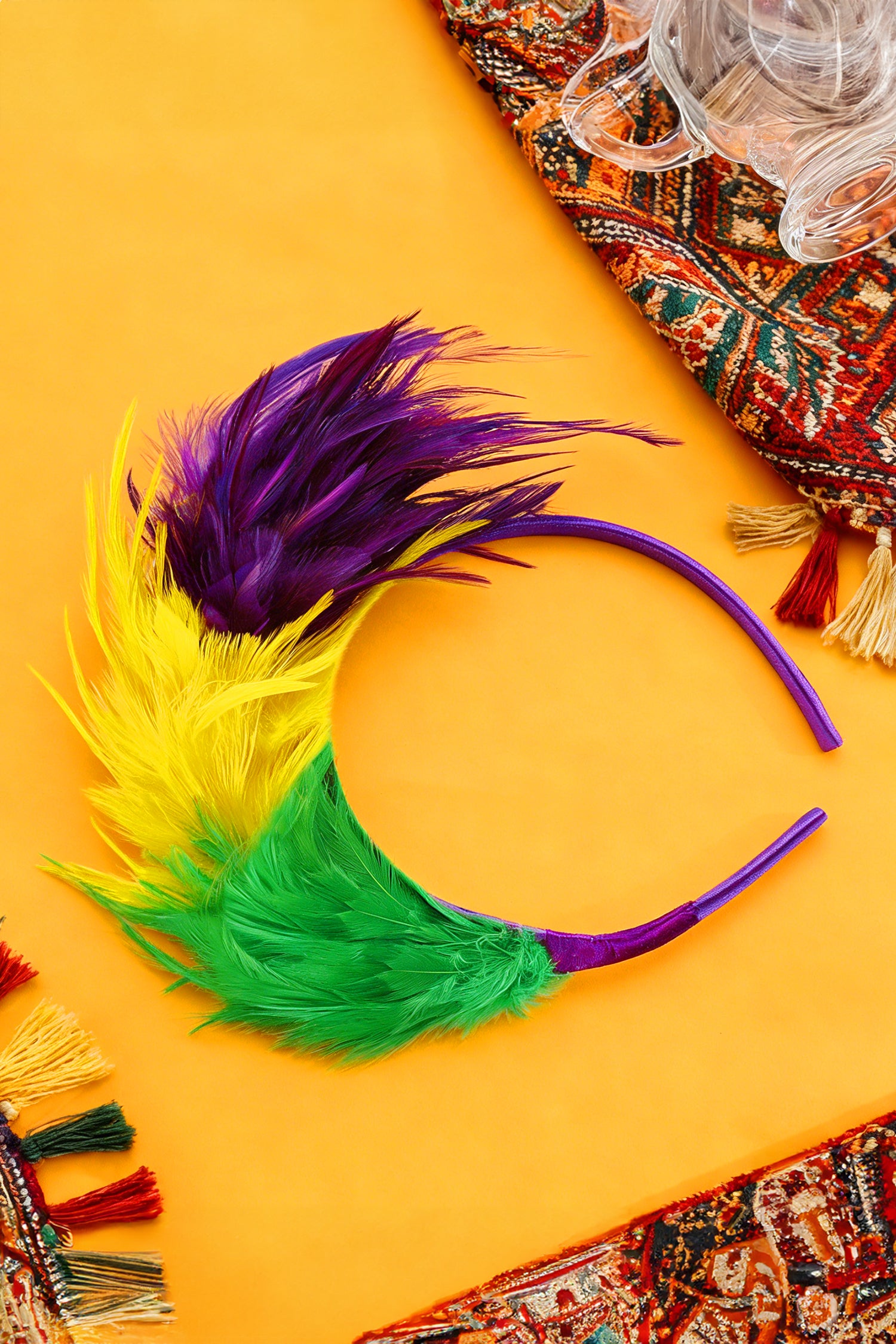 Tillandsia Purple Mardi Gras Tricolor Feather Plastic Headband