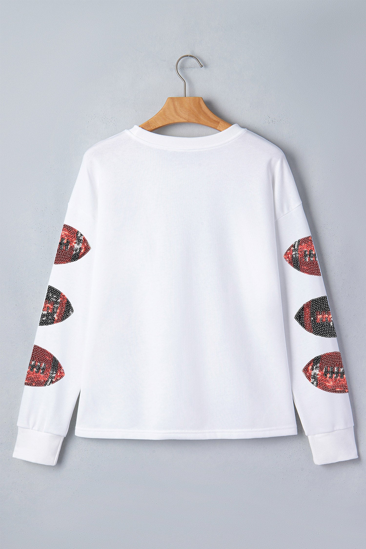 White Game Day Touch Down Sequin Rugby Long Sleeve Tee