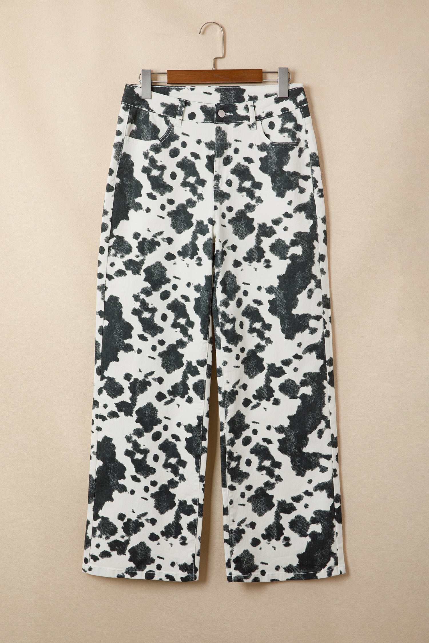 Brown Abstract Print Metal Button Regular Fit Full-Length Jeans