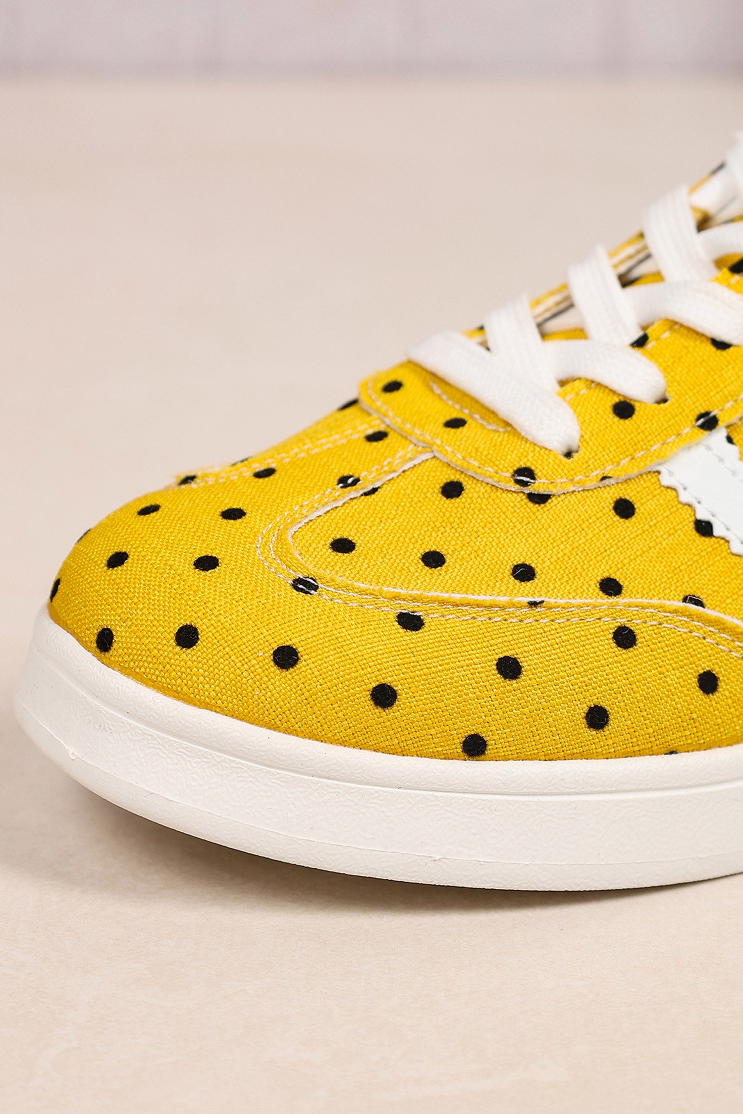 Ginger Polka Dot Print PU Leather Detail Lace Up Casual Shoes