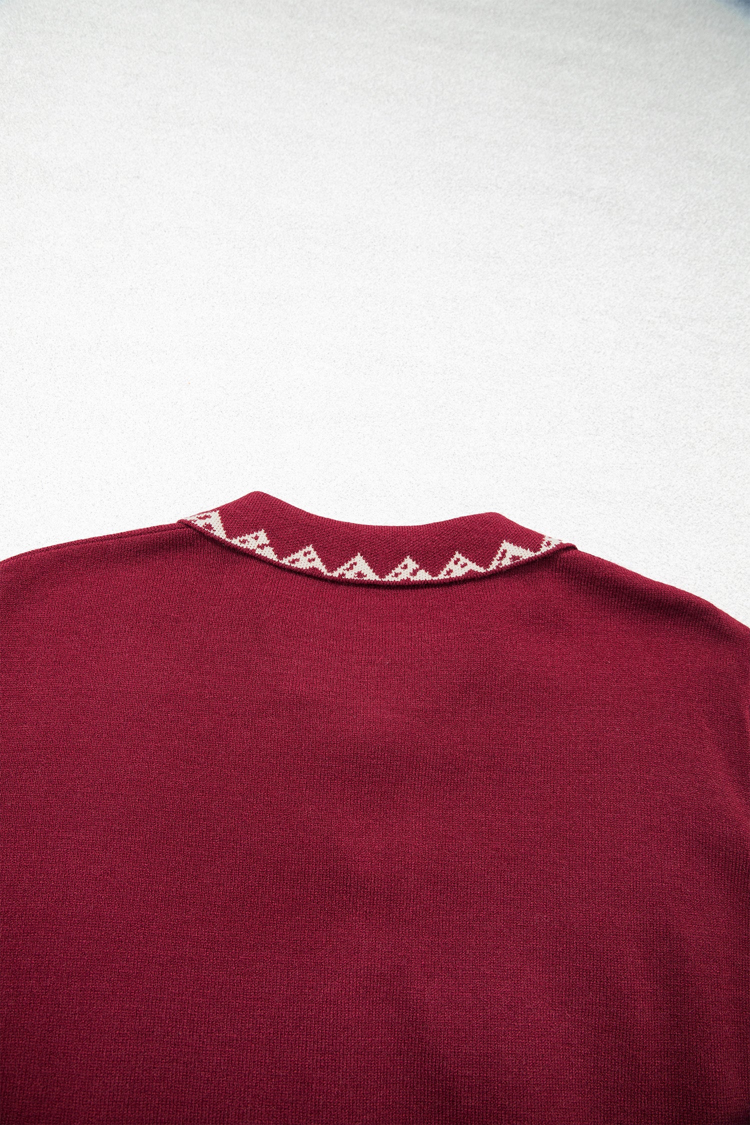 Burgundy Bow Pocket Collar Long Sleeve Knit Cardigan