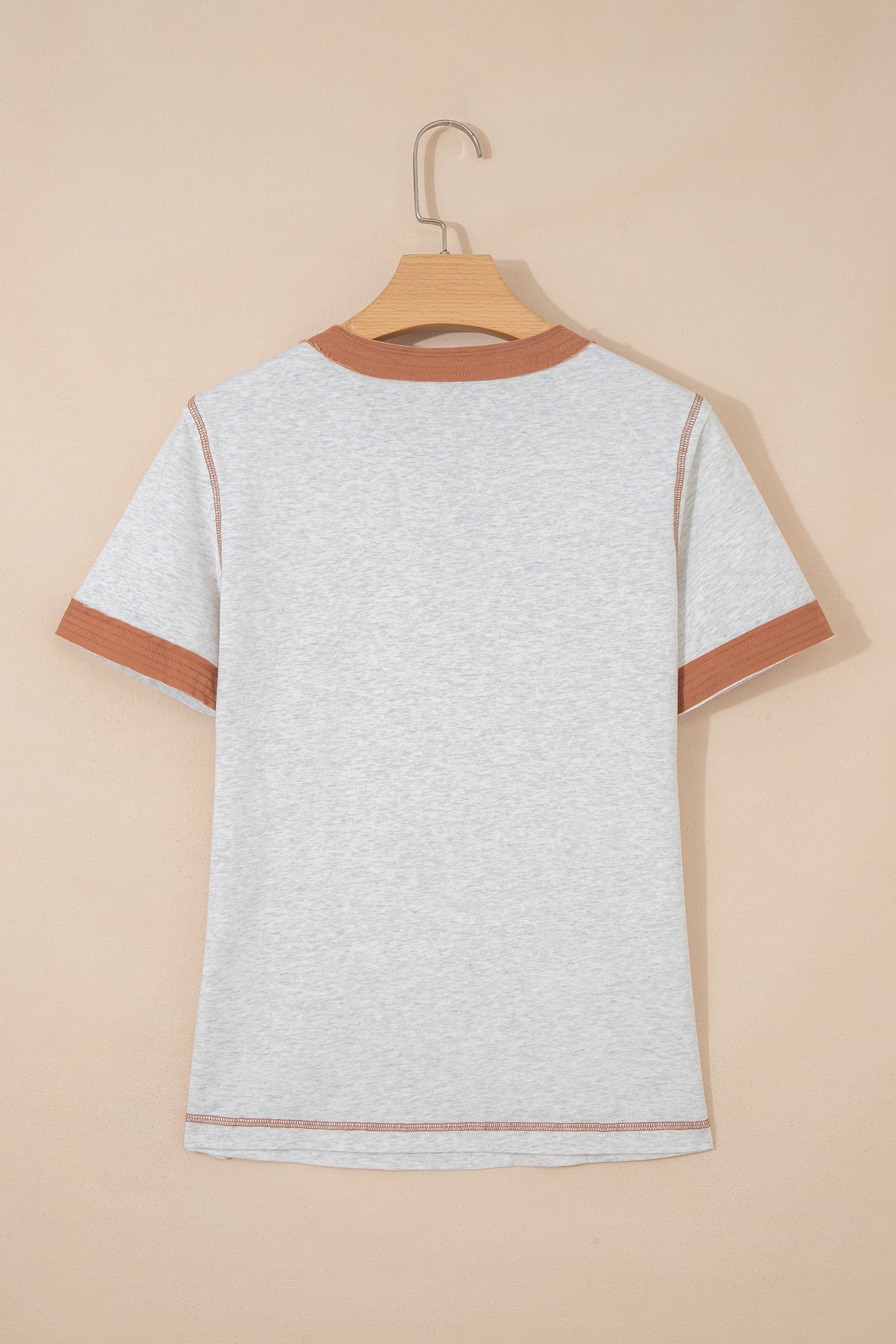 Light Grey Raw Seam Color Block Detail Buttoned Henley Tee
