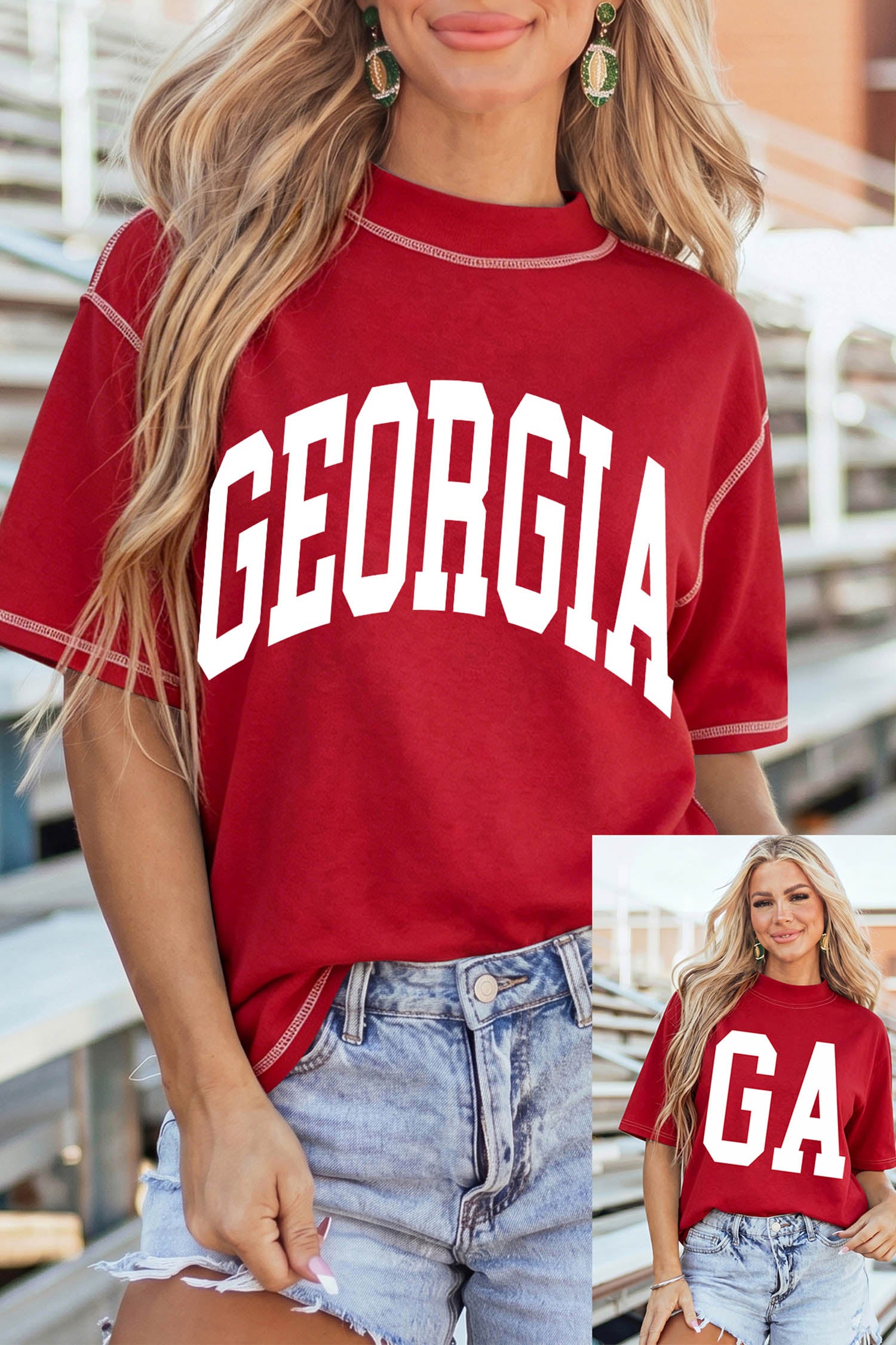 Racing Red GEORGIA/ GA Double Side Printed High Neck Reversible Tee
