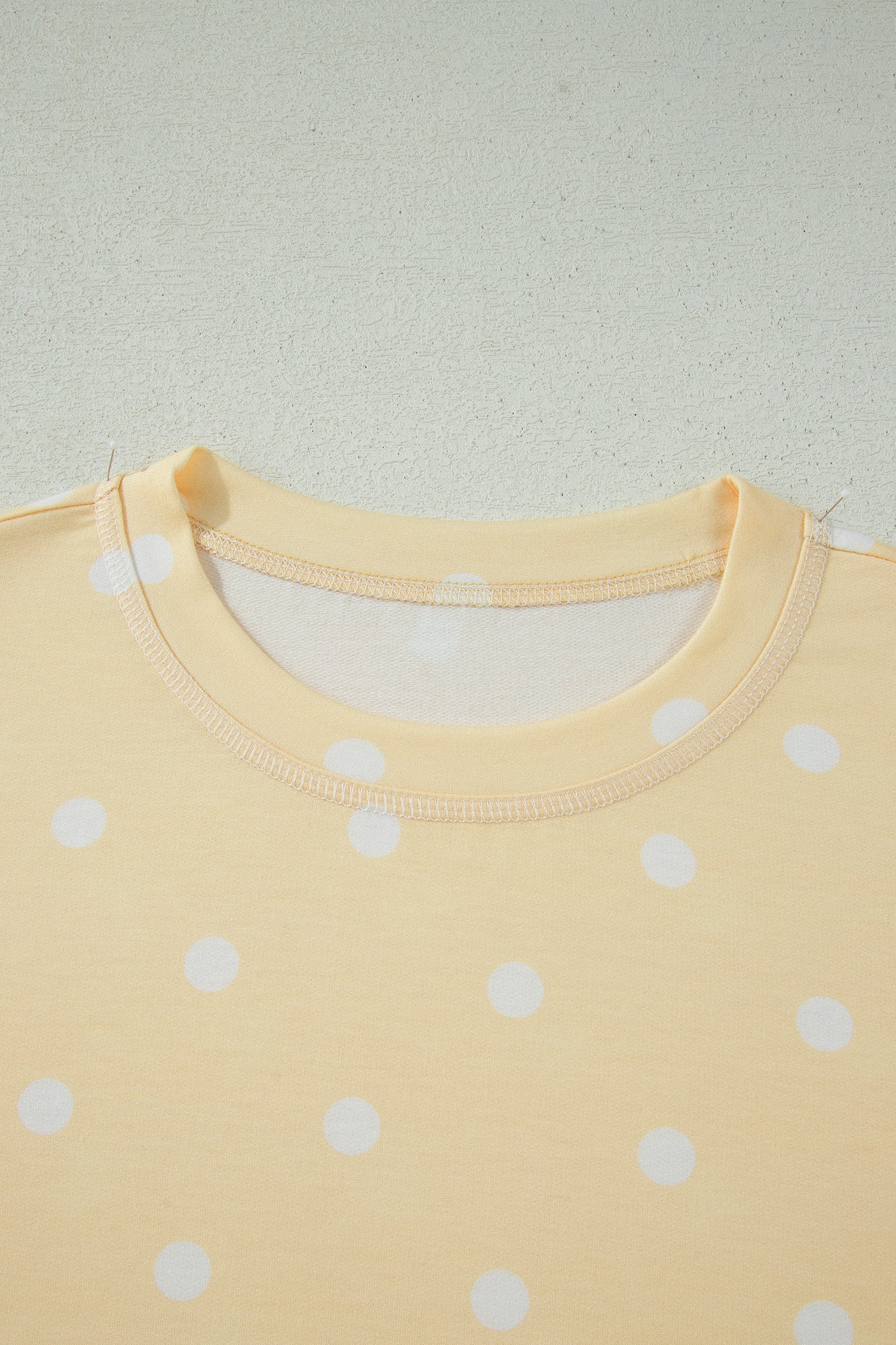 Yellow Exposed Seam Detail Polka Dot Loose Tee Drawstring Shorts Set