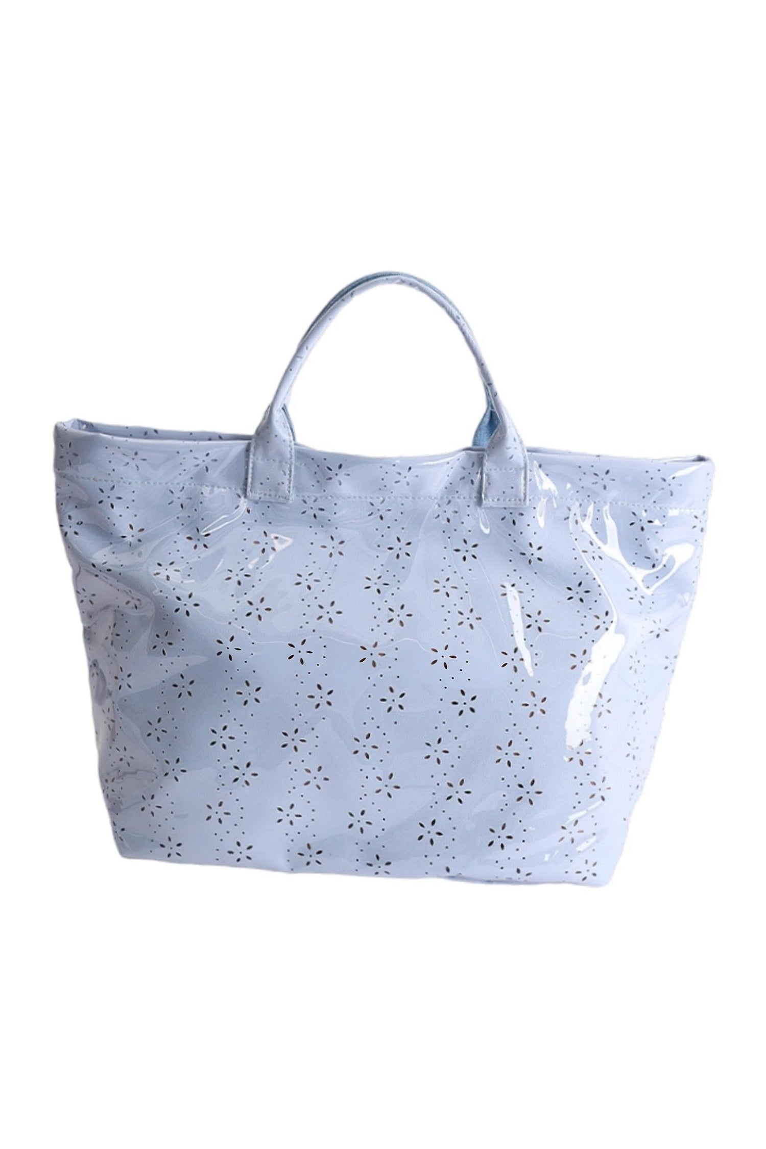 Dusk Blue Eyelet Flower Pattern PVC Glossy Waterproof Tote Bag