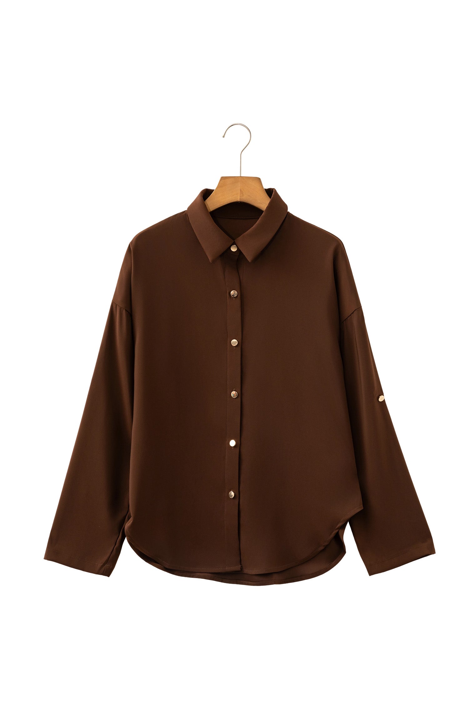 Coffee Multi Button Decoration Tab Long Sleeve Casual Shirt