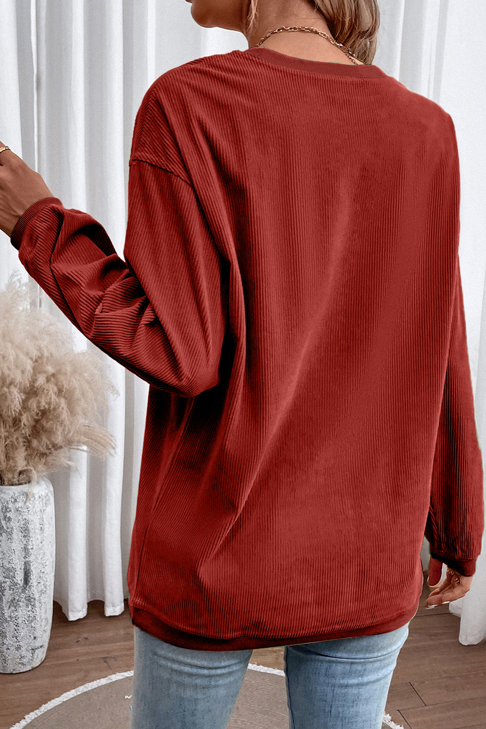 Racing Red JOLENE Ribbed Corded Oversized Sweatshirt