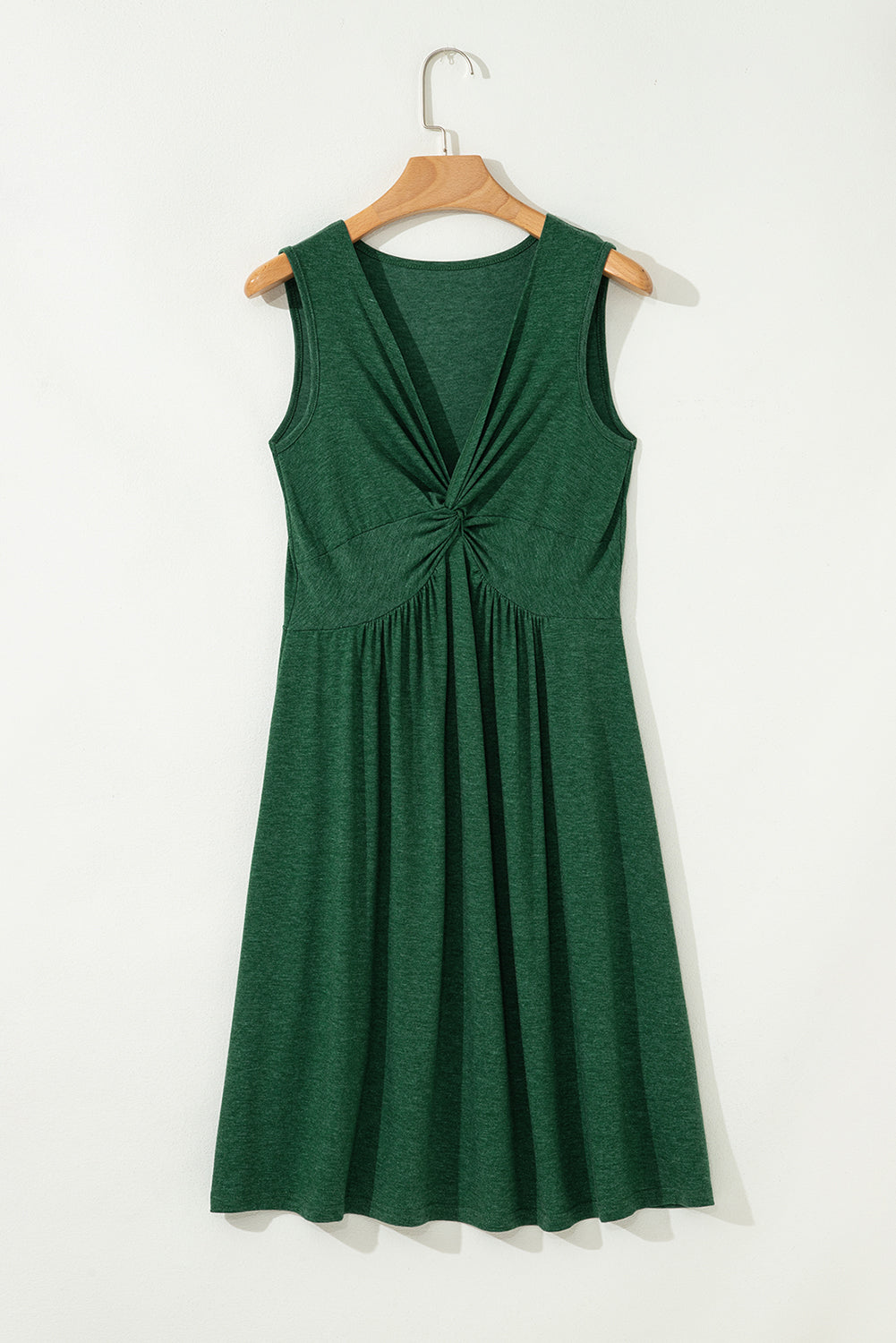 Blackish Green Twisted Bust V Neck Sleeveless Dress