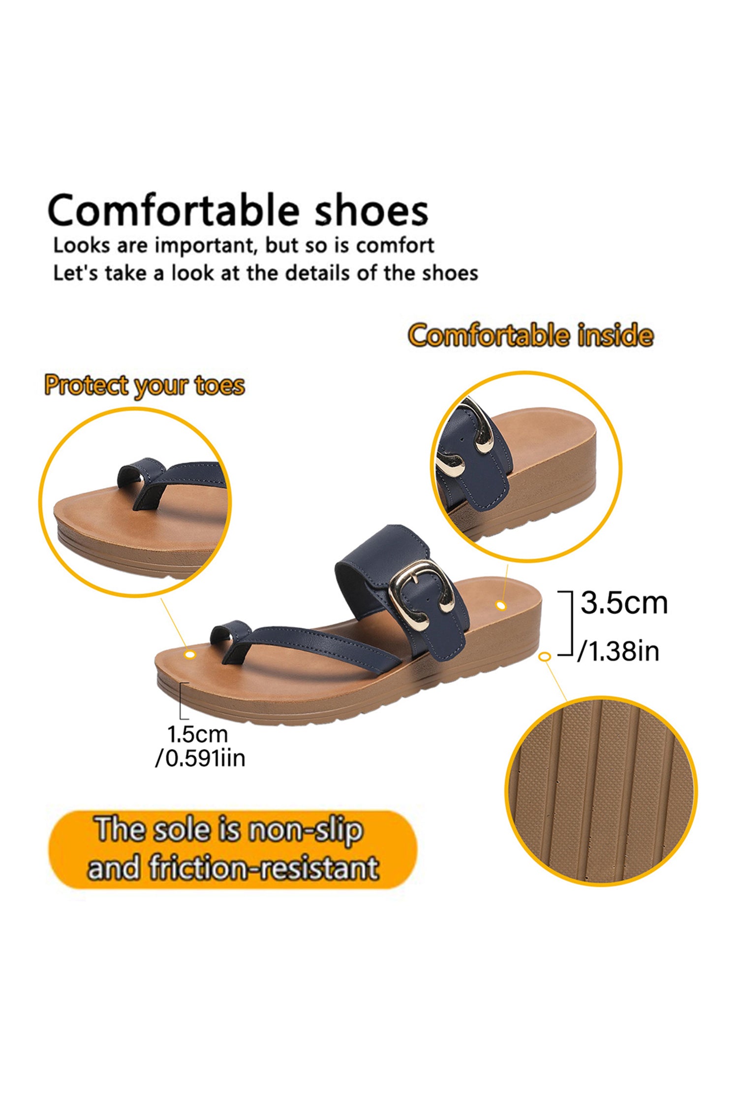 Ivy Casual Buckle Slip-On Flat Slippers with TPR Sole