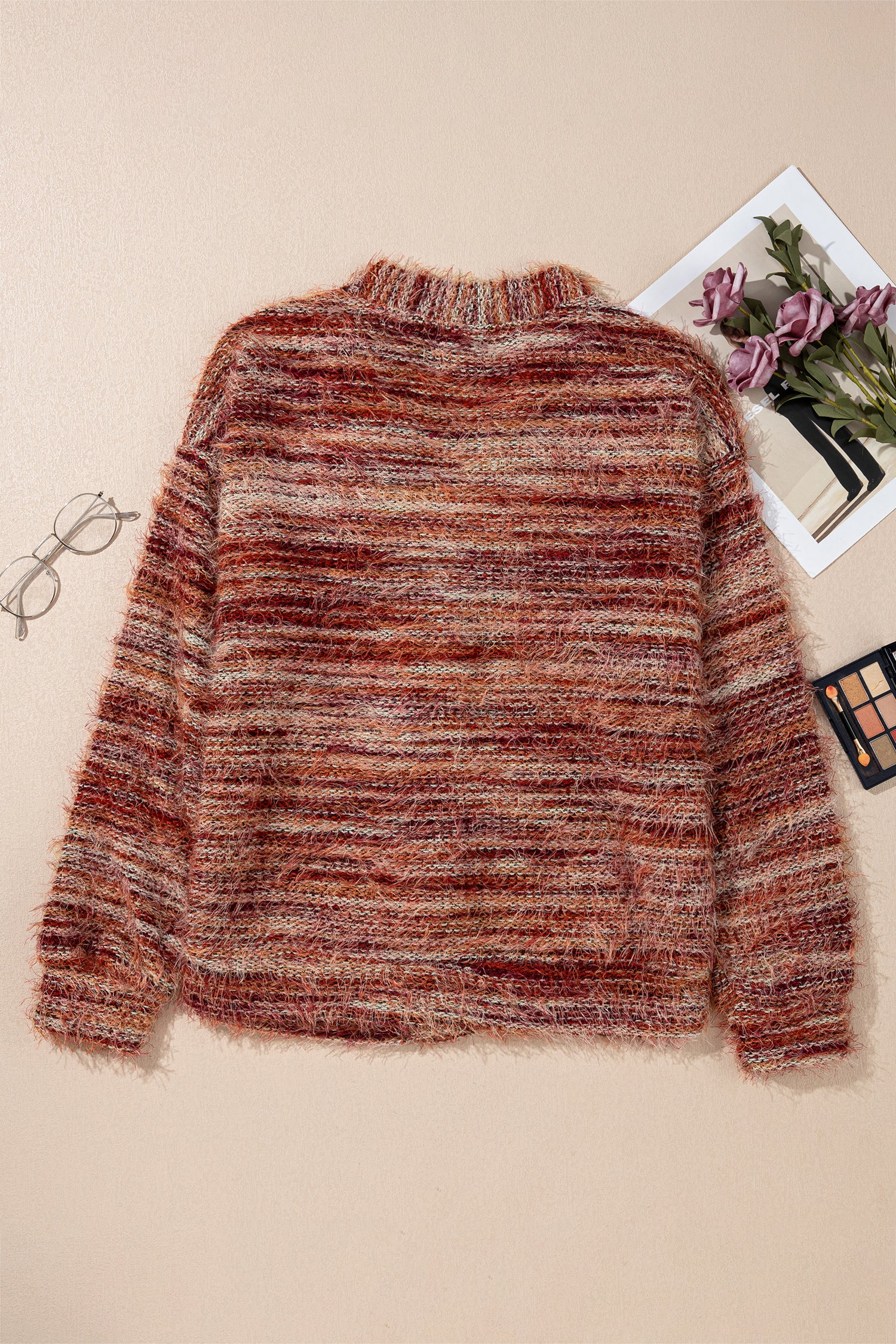 Tawny Fuzzy Striped Button Front Cardigan Sweater