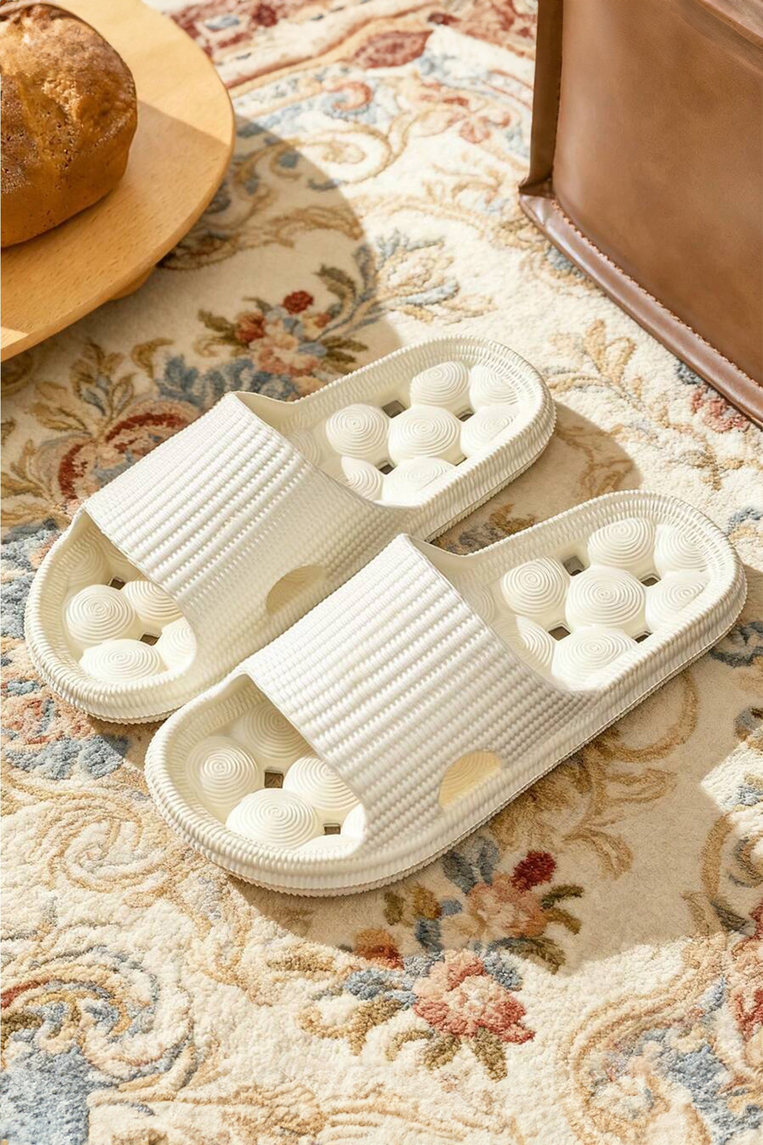 White Anti-skid Textured Hollowed Bathing Slippers