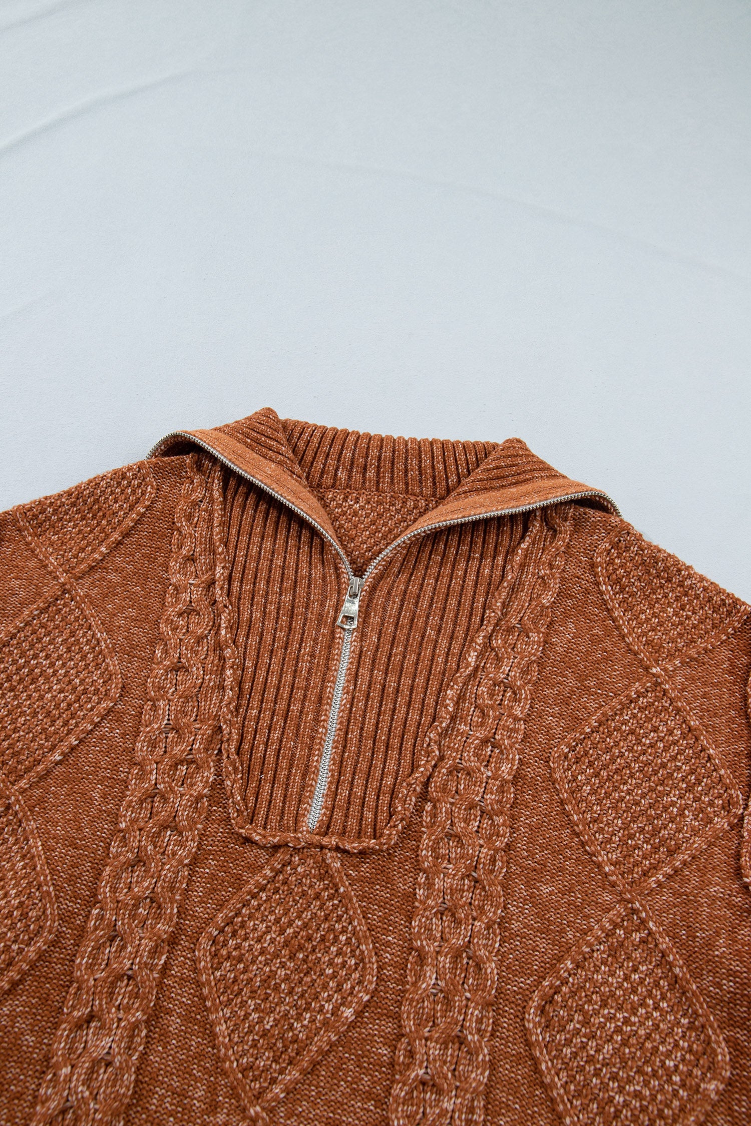 Clay Zip-Up Cable Knit Drop Shoulder Sweater Dress
