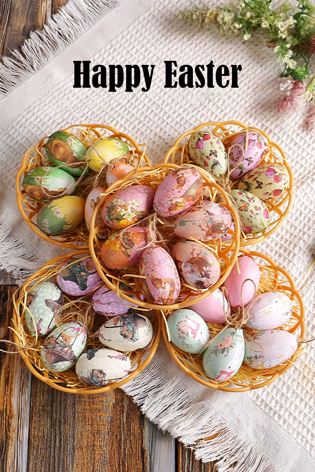 Bonbon 6pcs/set Easter Egg Hanging Home Decoration with Basket
