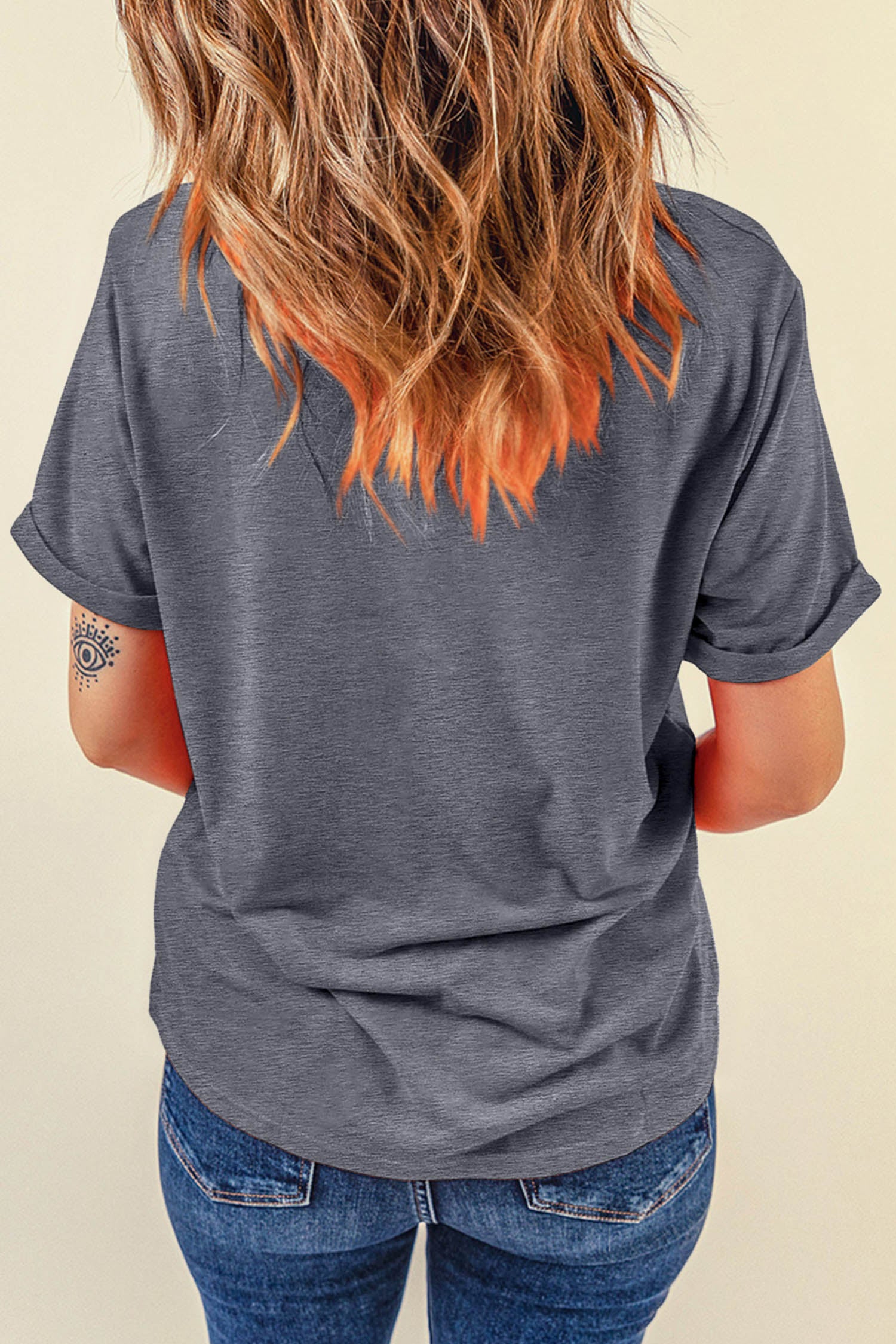 Gray Western YALL Boots Print Round Neck Casual T Shirt