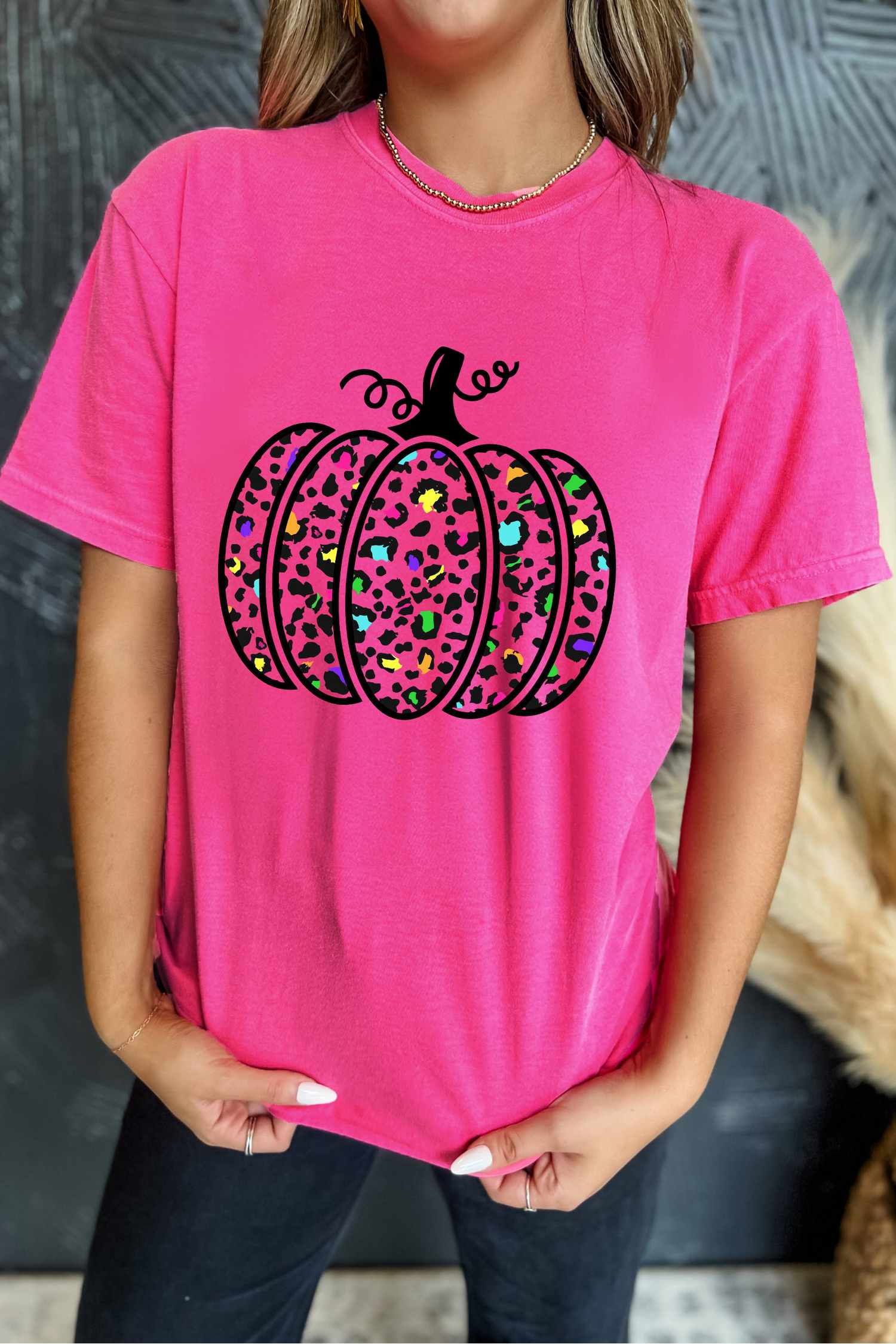 Rose Red Leopard Print Pumpkin Graphic Tee