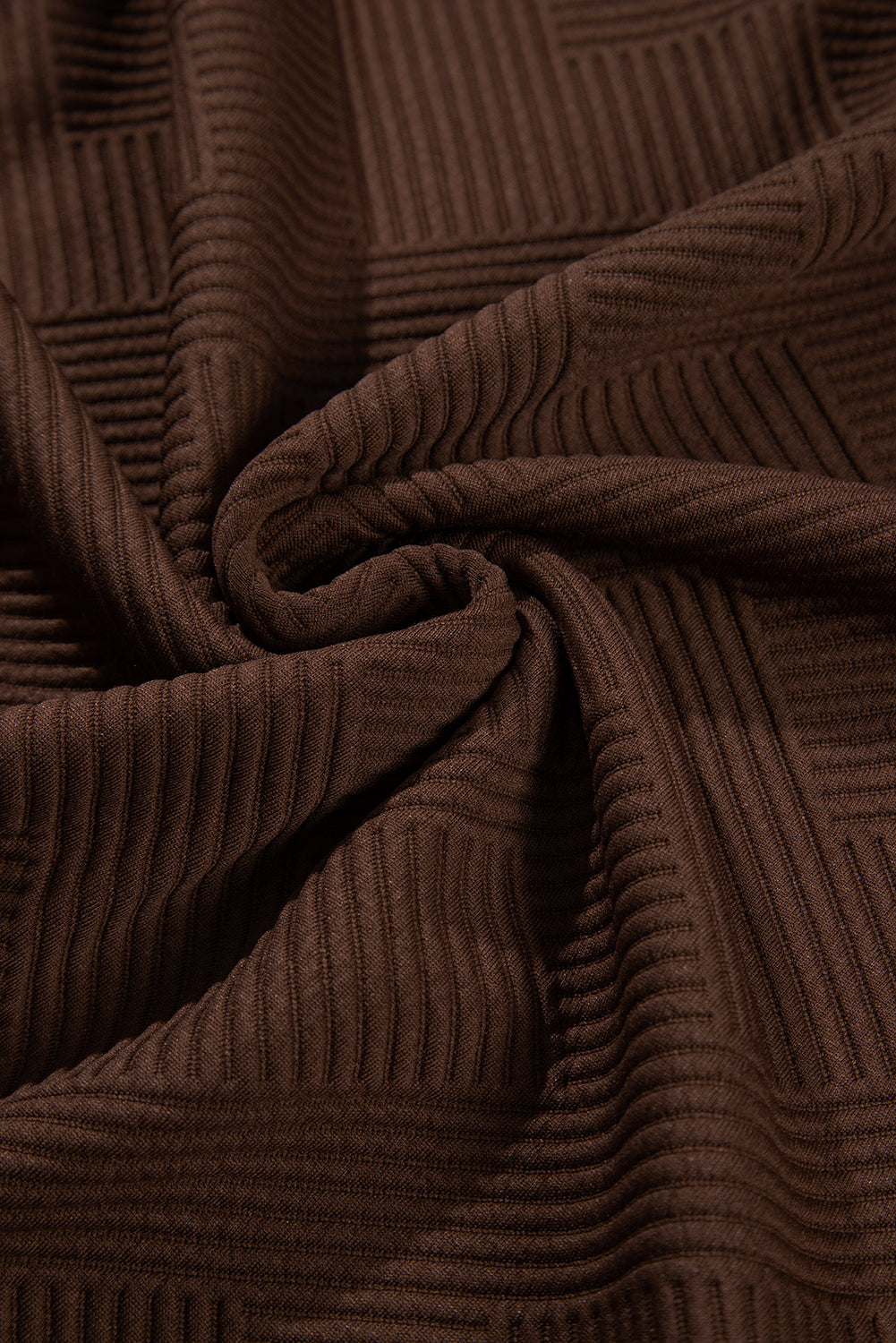 Coffee Solid Color Textured Round Neck Drop Shoulder Pullover Sweatshirt