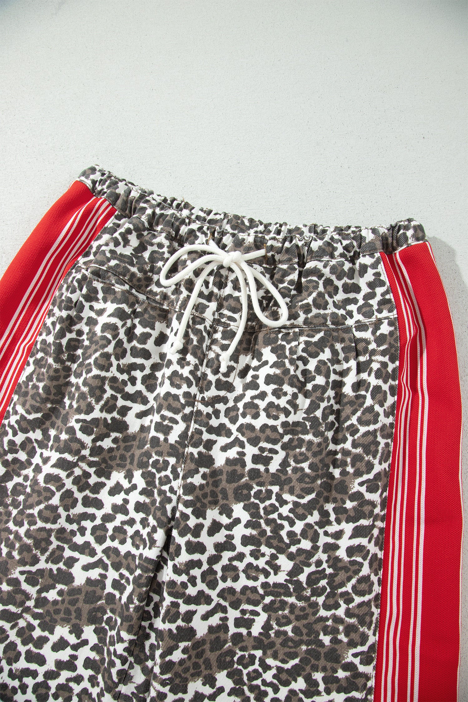 Brown Leopard Patchwork Elastic Waist Jeans