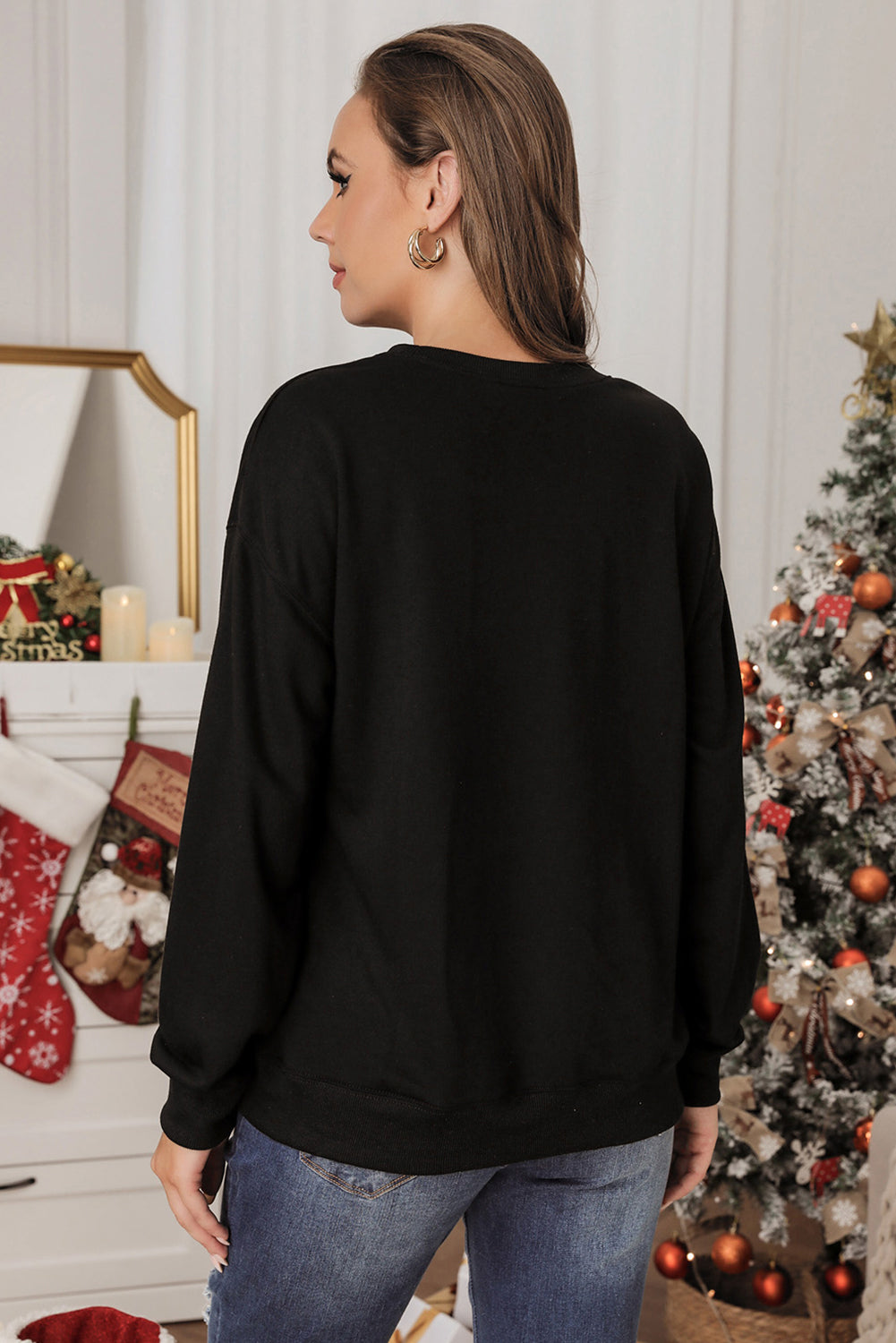 Black Howdy Christmas Cowgirls Boots Printed Baggy Sweatshirt