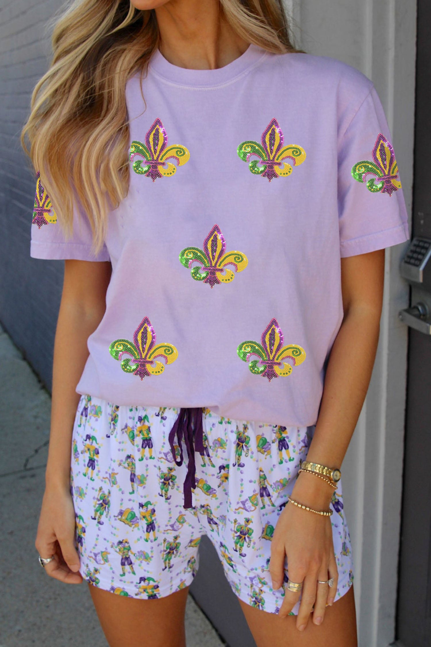 Wisteria Mardi Gras Sequined Pattern Holiday T Shirt