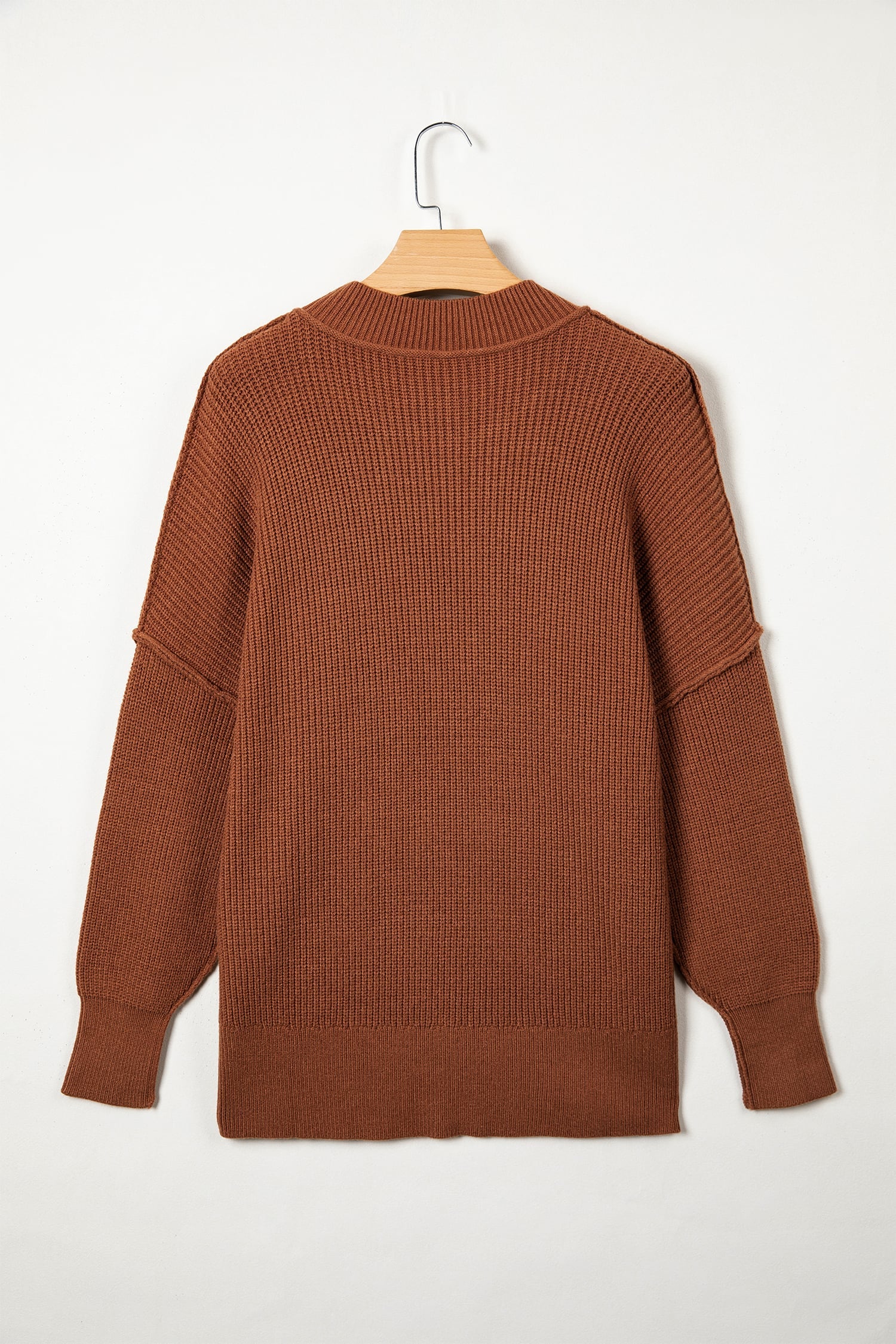 Chestnut Long Sleeve Ribbed Knit Stand Neck Regular Fit Sweater