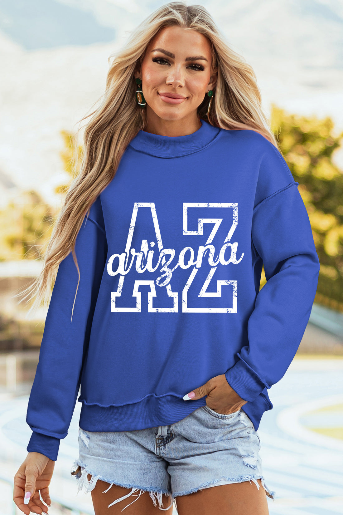 Dark Blue AZ/ ARIZONA Reversible Printed Mock Neck Sweatshirt