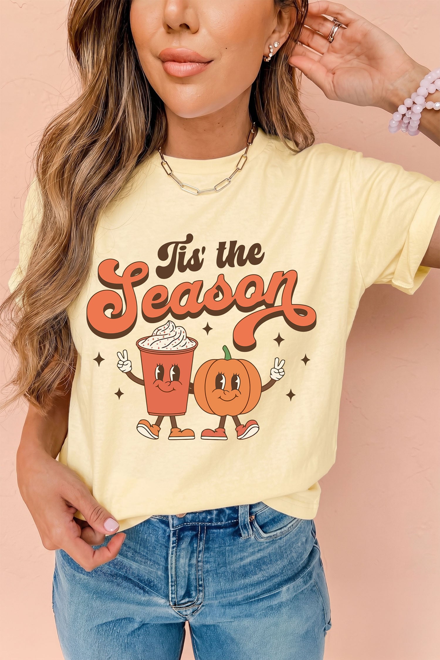 Yellow Cream Tis the Season Pumpkin Spice Latte Graphic Tee