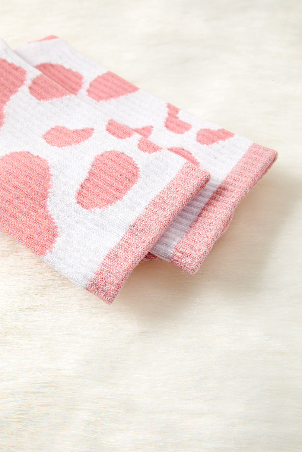Pink Cow Print Ribbed Detail Crew Socks