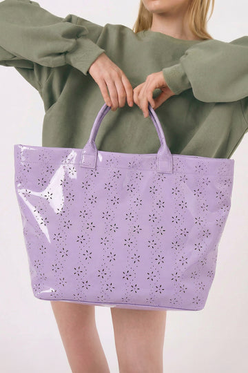 Orchid Eyelet Flower Pattern PVC Glossy Waterproof Tote Bag